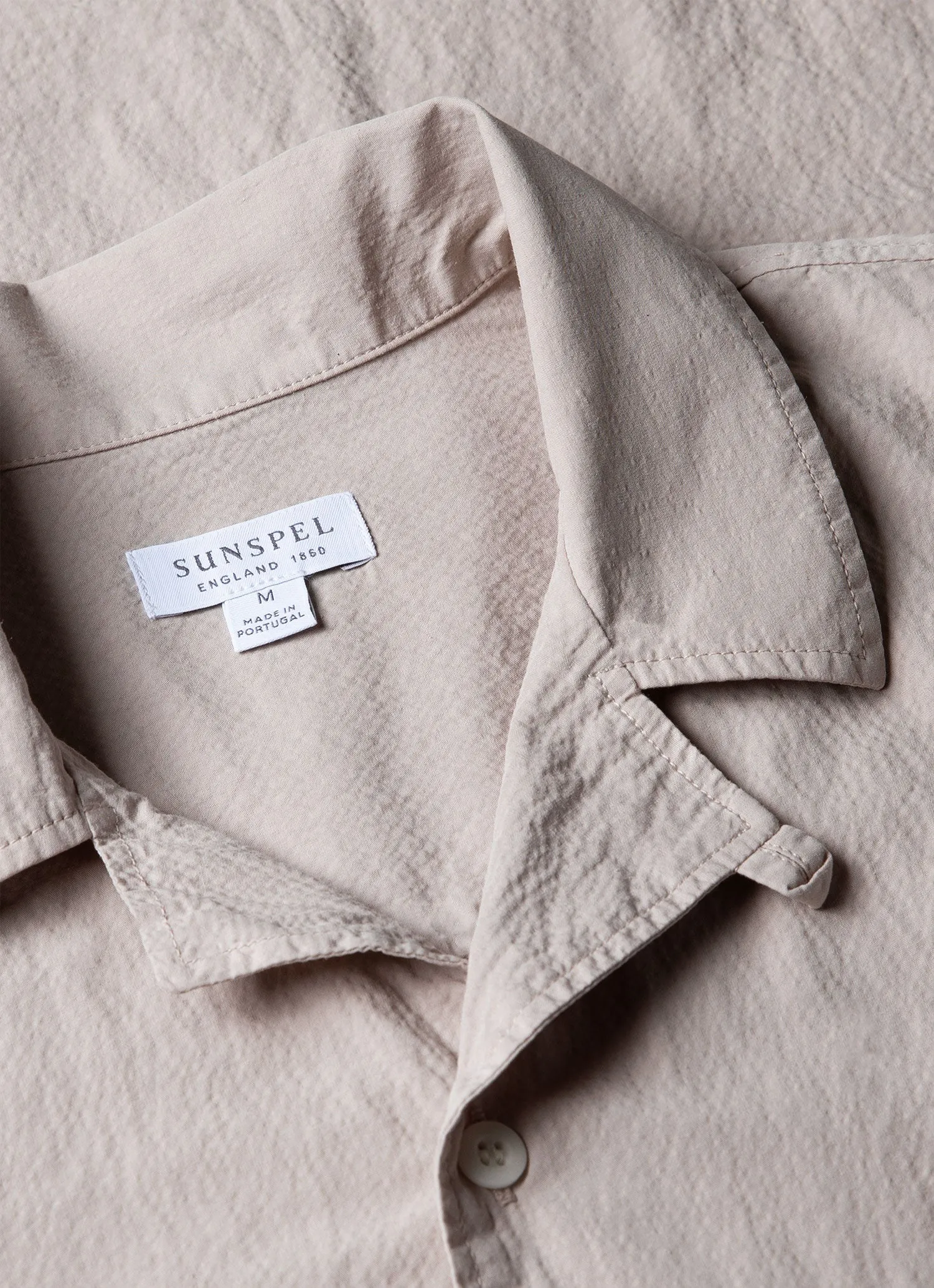 Men's Seersucker Camp Collar Shirt in Light Sand sold by Sunspel product image thumbnail 4