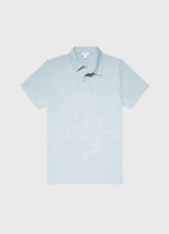 Men's Riviera Polo Shirt in Blue Sage sold by Sunspel
