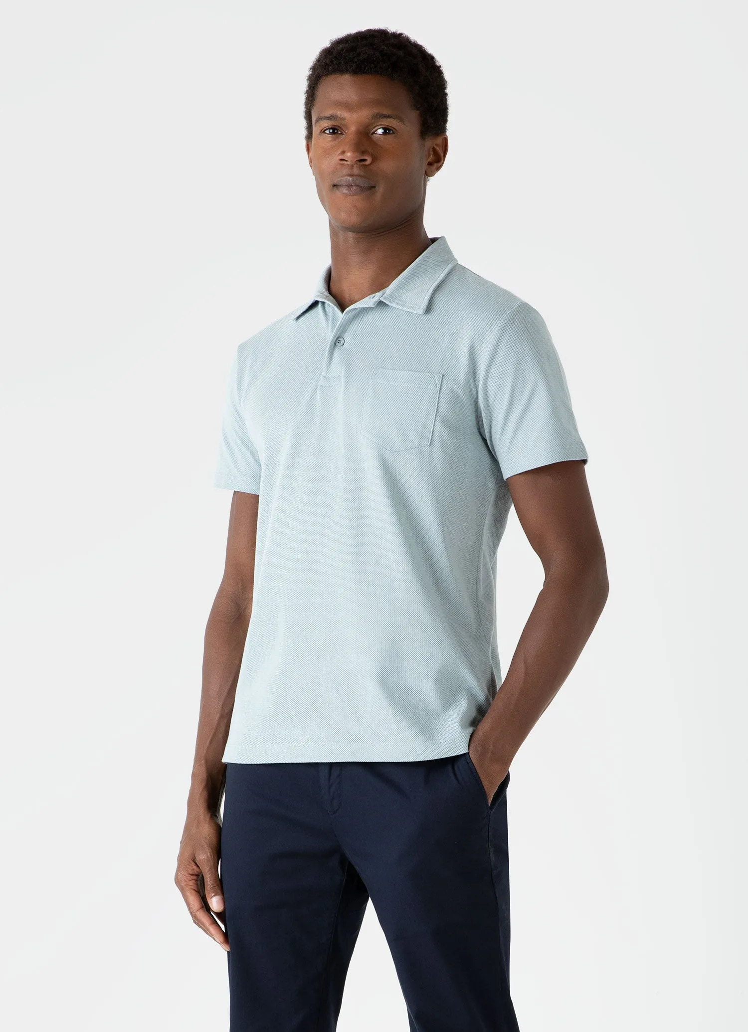 Men's Riviera Polo Shirt in Blue Sage sold by Sunspel product image thumbnail 2