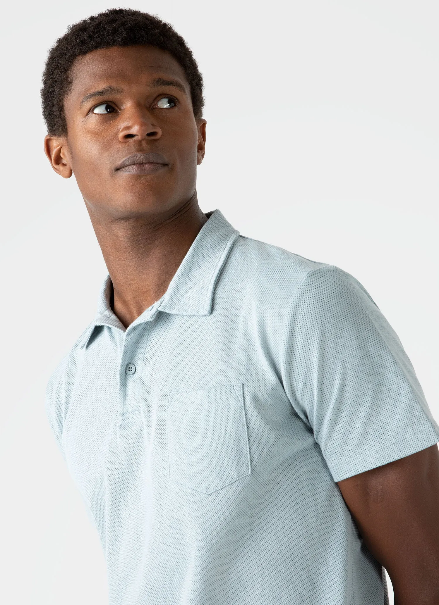 Men's Riviera Polo Shirt in Blue Sage sold by Sunspel product image thumbnail 5