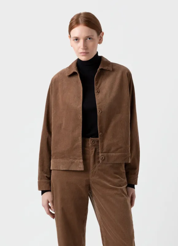 Women's Corduroy Boxy Jacket in Dark Camel sold by Sunspel