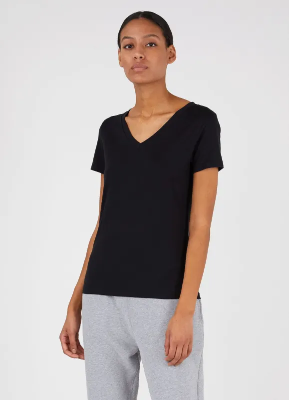 Women's V-neck T-shirt in Black sold by Sunspel