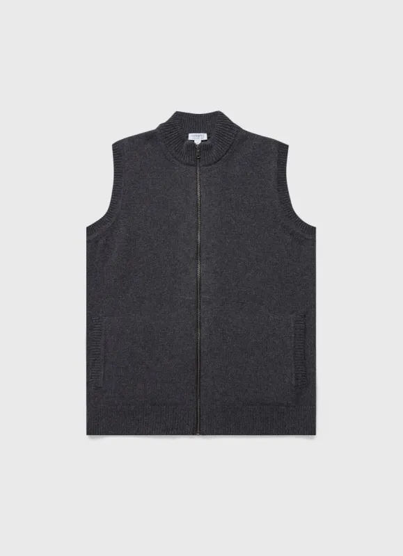 Men's Knitted Gilet in Charcoal Melange sold by Sunspel