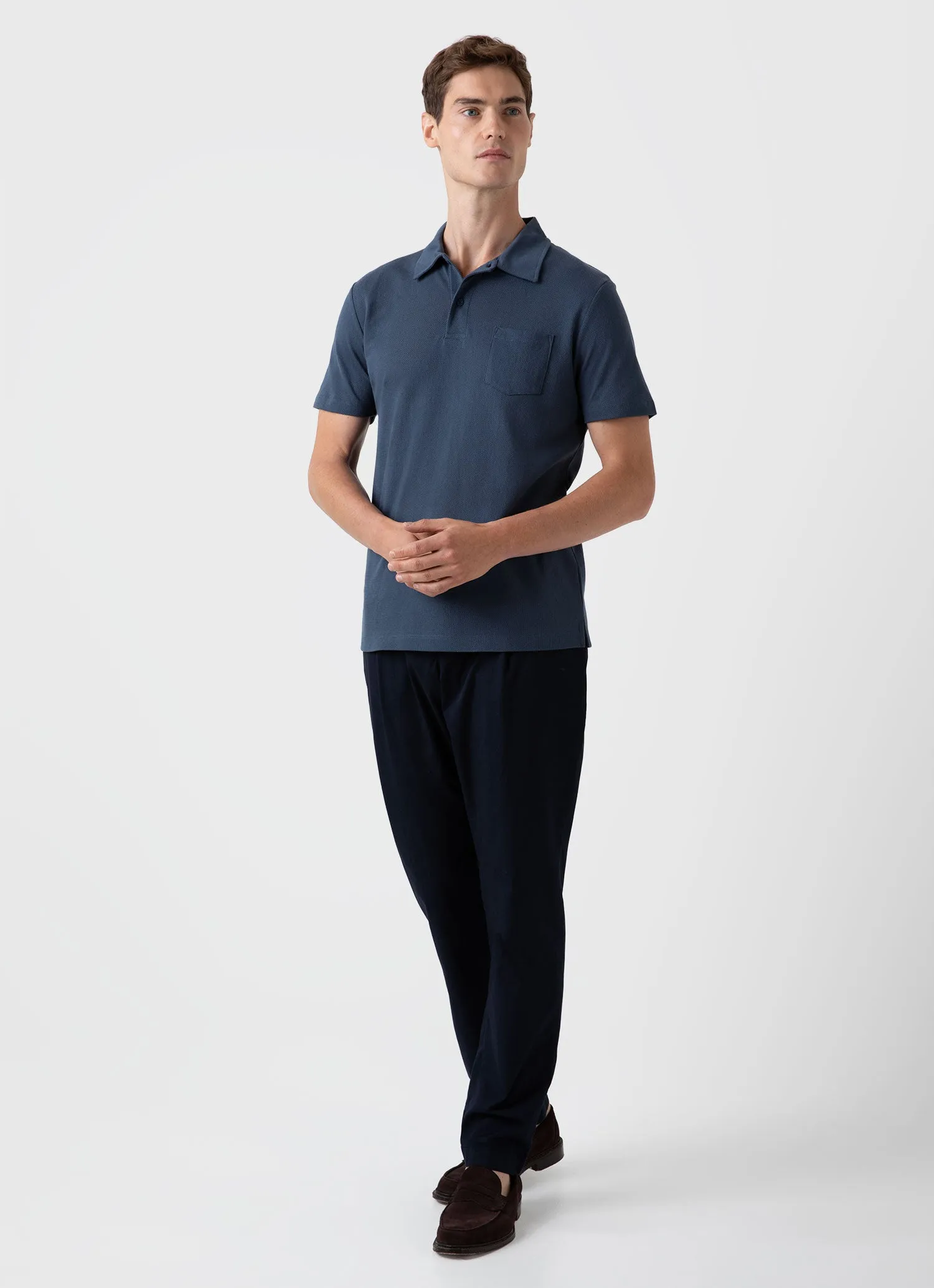 Men's Riviera Polo Shirt in Shale Blue sold by Sunspel product image thumbnail 3