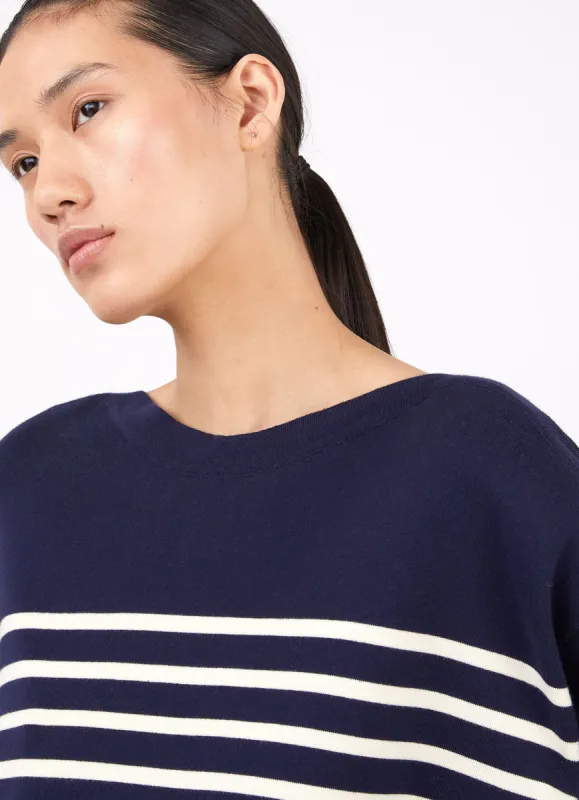 Women's Breton Stripe Jumper in Navy/Ecru sold by Sunspel