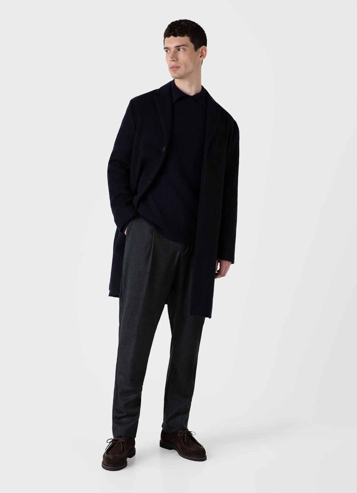 Men's Ribbed Polo Neck Jumper in Navy sold by Sunspel product image thumbnail 3