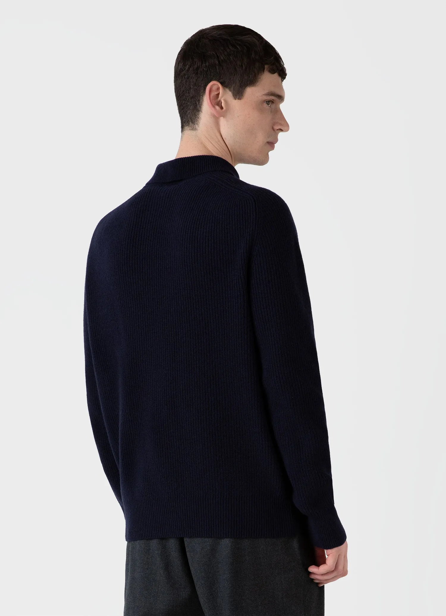 Men's Ribbed Polo Neck Jumper in Navy sold by Sunspel product image thumbnail 5