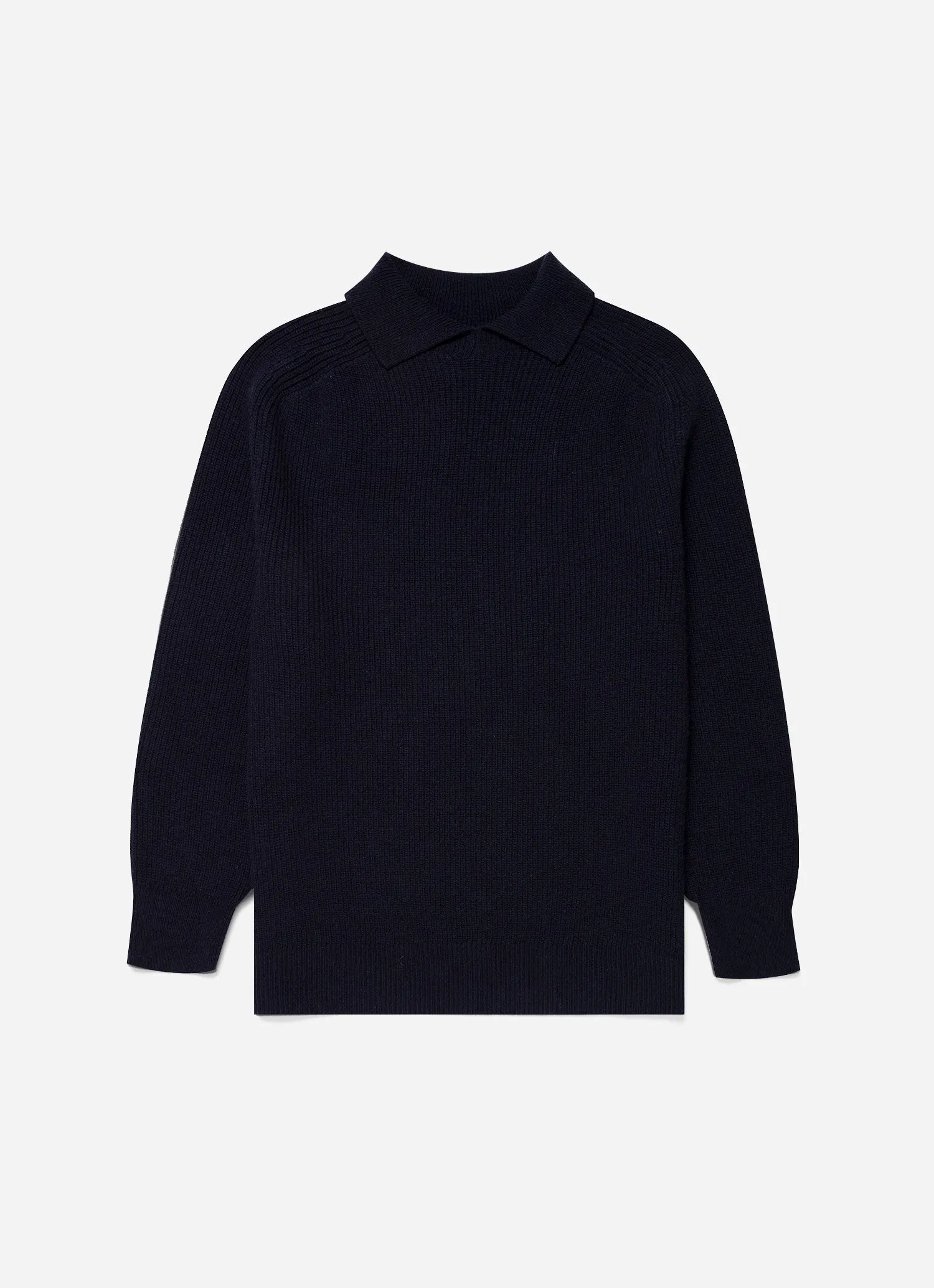Men's Ribbed Polo Neck Jumper in Navy sold by Sunspel