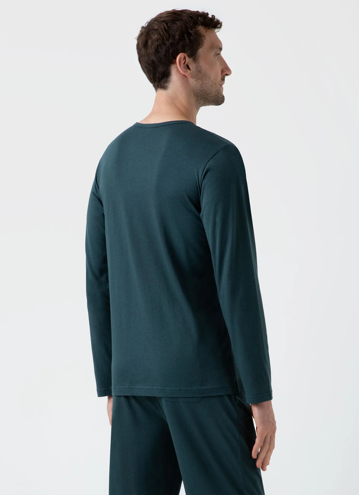 Men's Cotton Modal Lounge Long Sleeve T-shirt in Peacock sold by Sunspel product image thumbnail 5