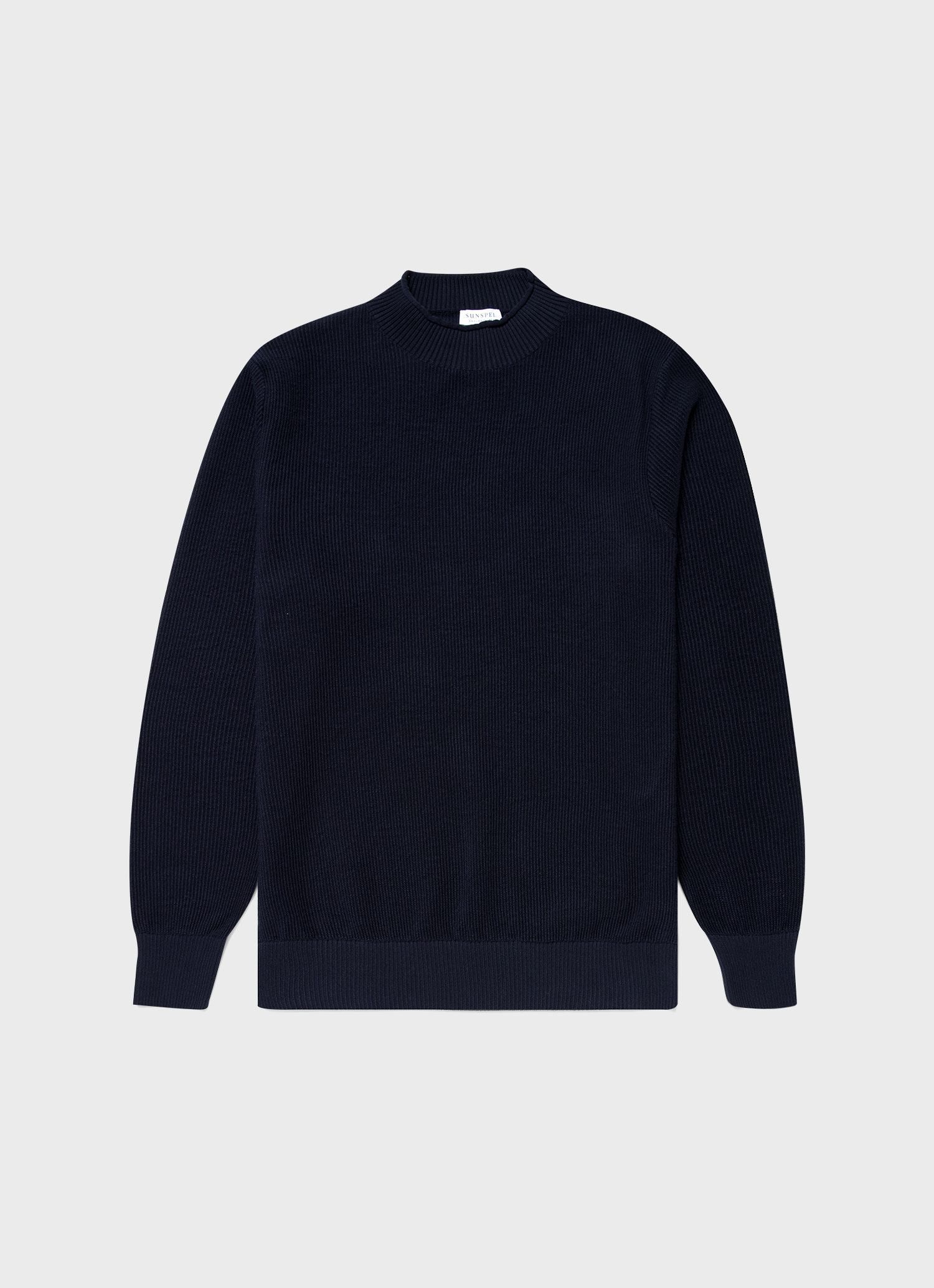 Men's Textured Guernsey Jumper in Navy sold by Sunspel