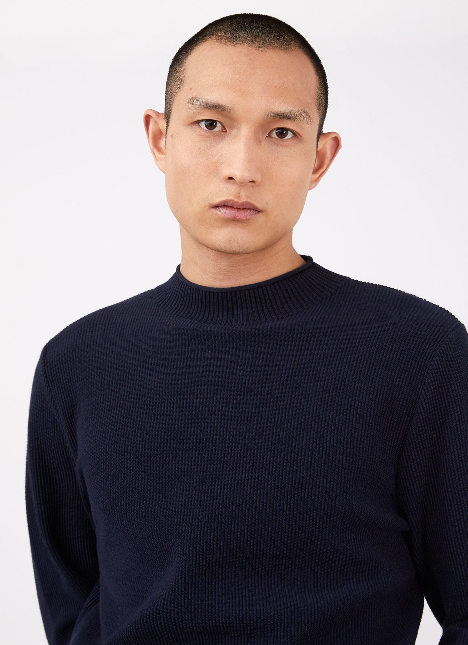 Men's Textured Guernsey Jumper in Navy sold by Sunspel product image thumbnail 5