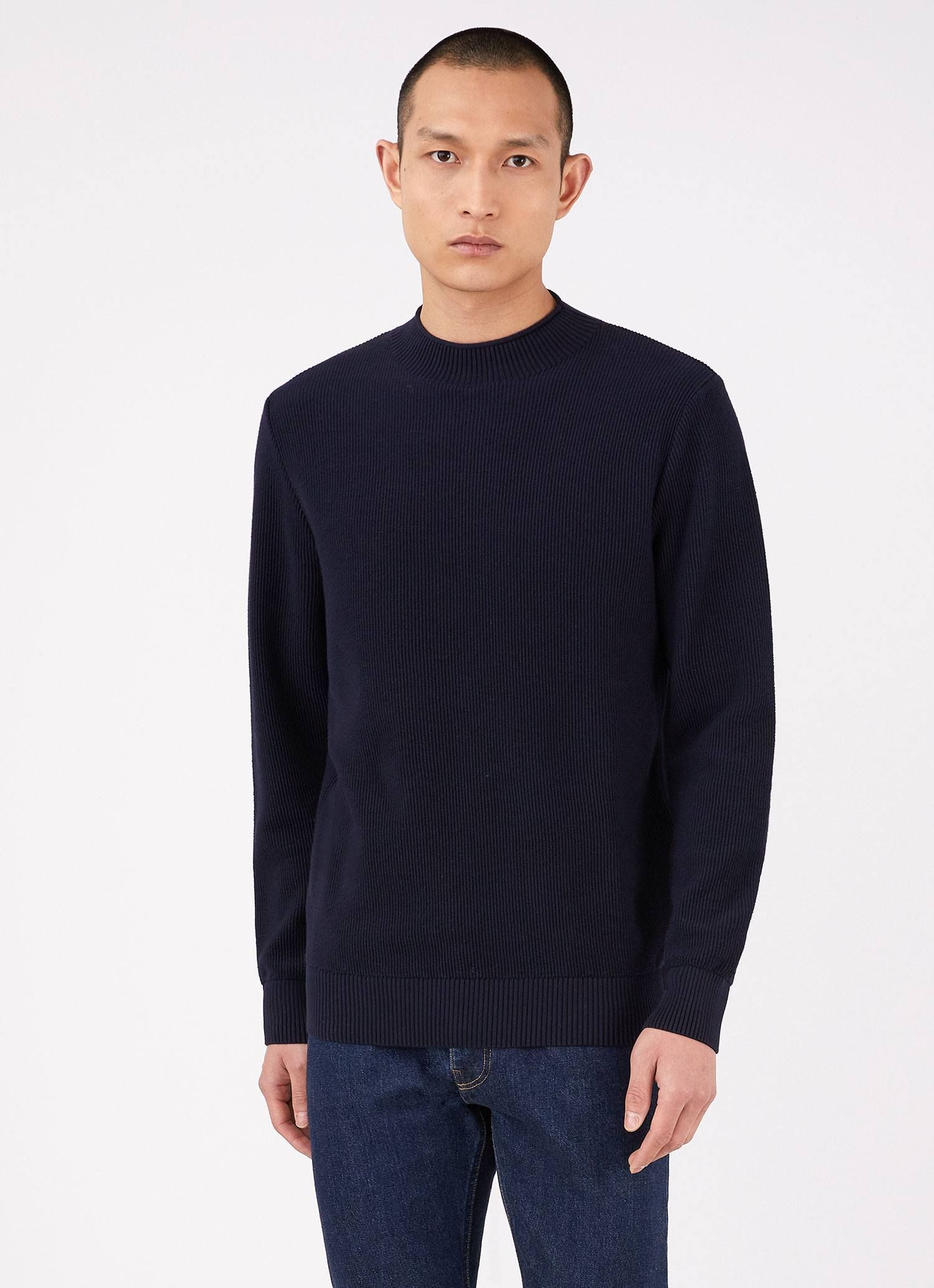 Men's Textured Guernsey Jumper in Navy sold by Sunspel product image thumbnail 2