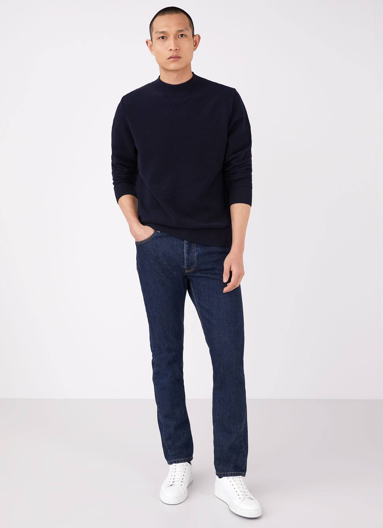 Men's Textured Guernsey Jumper in Navy sold by Sunspel product image thumbnail 3