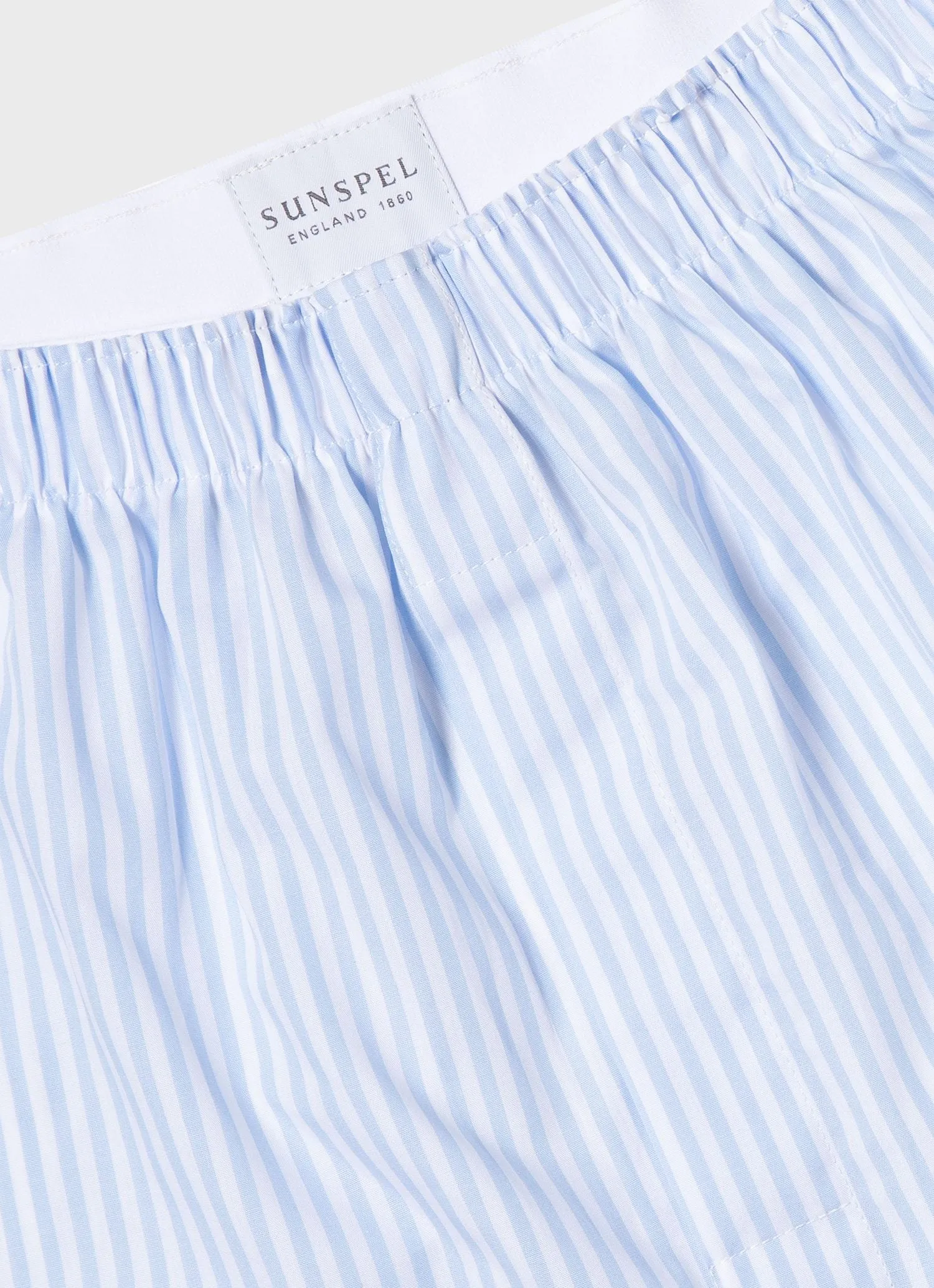 Men's Classic Boxer Shorts in White/Light Blue Bar Stripe sold by Sunspel product image thumbnail 4
