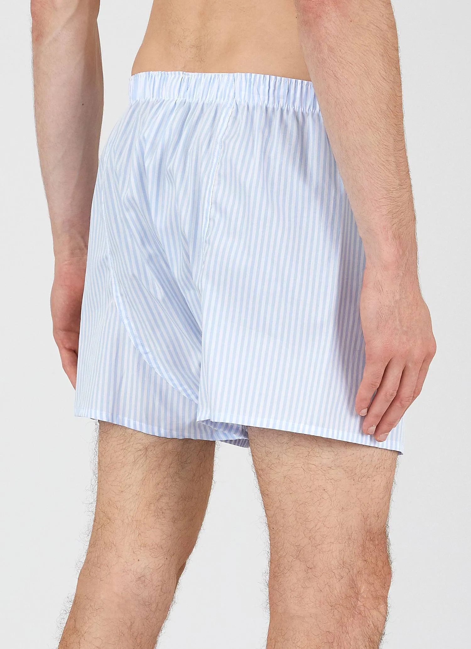 Men's Classic Boxer Shorts in White/Light Blue Bar Stripe sold by Sunspel product image thumbnail 3