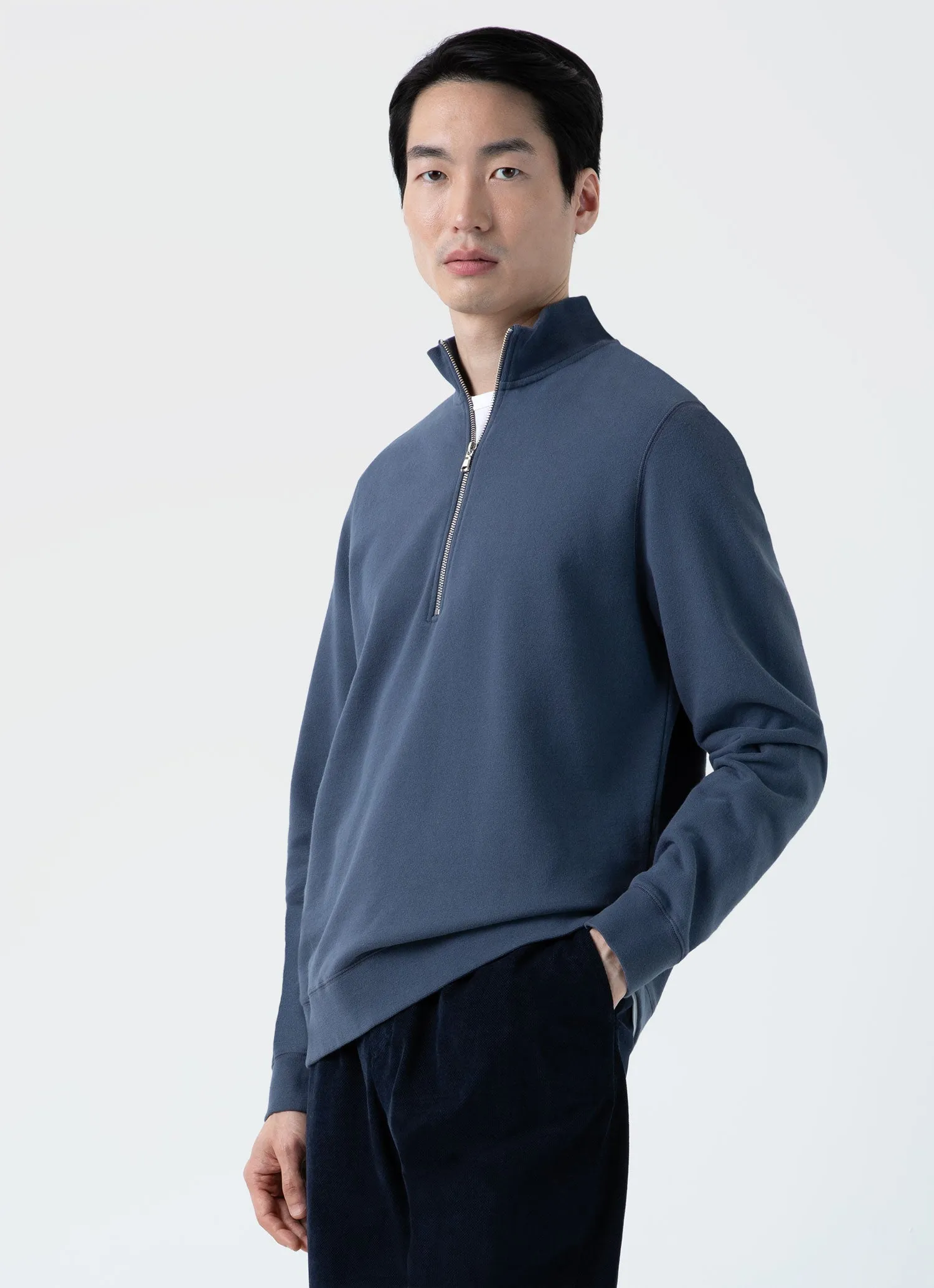 Men's Half Zip Loopback Sweatshirt in Slate Blue sold by Sunspel product image thumbnail 2