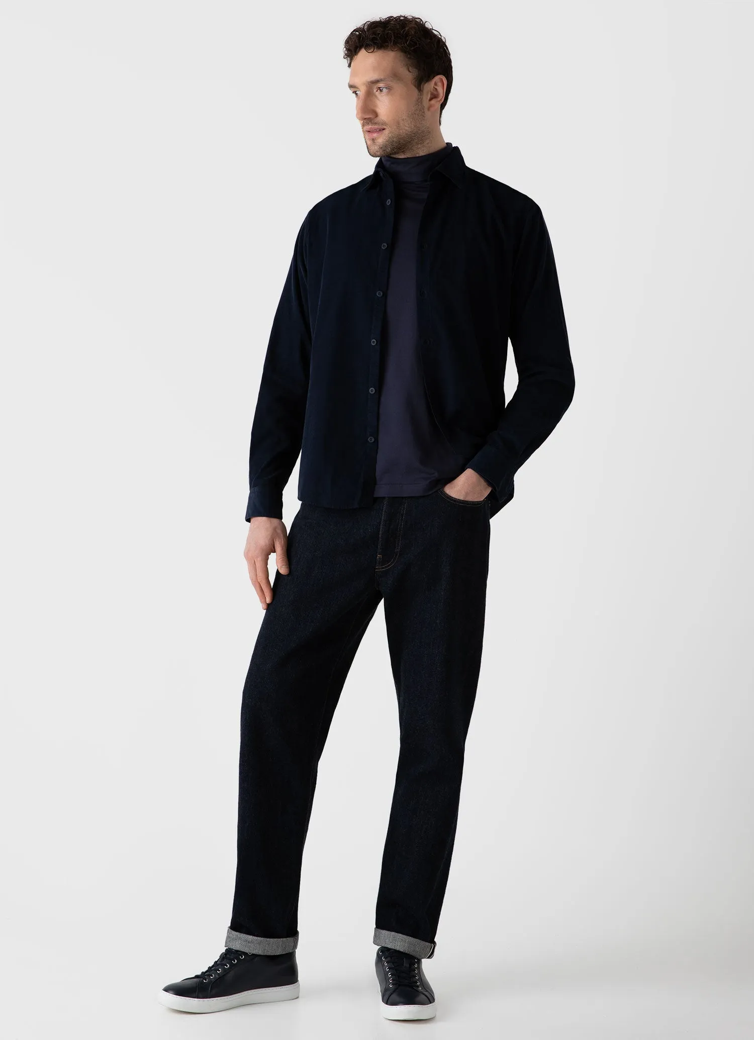 Men's Long Sleeve Roll Neck in Navy sold by Sunspel product image thumbnail 3