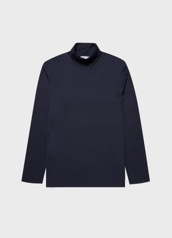 Men's Long Sleeve Roll Neck in Navy sold by Sunspel