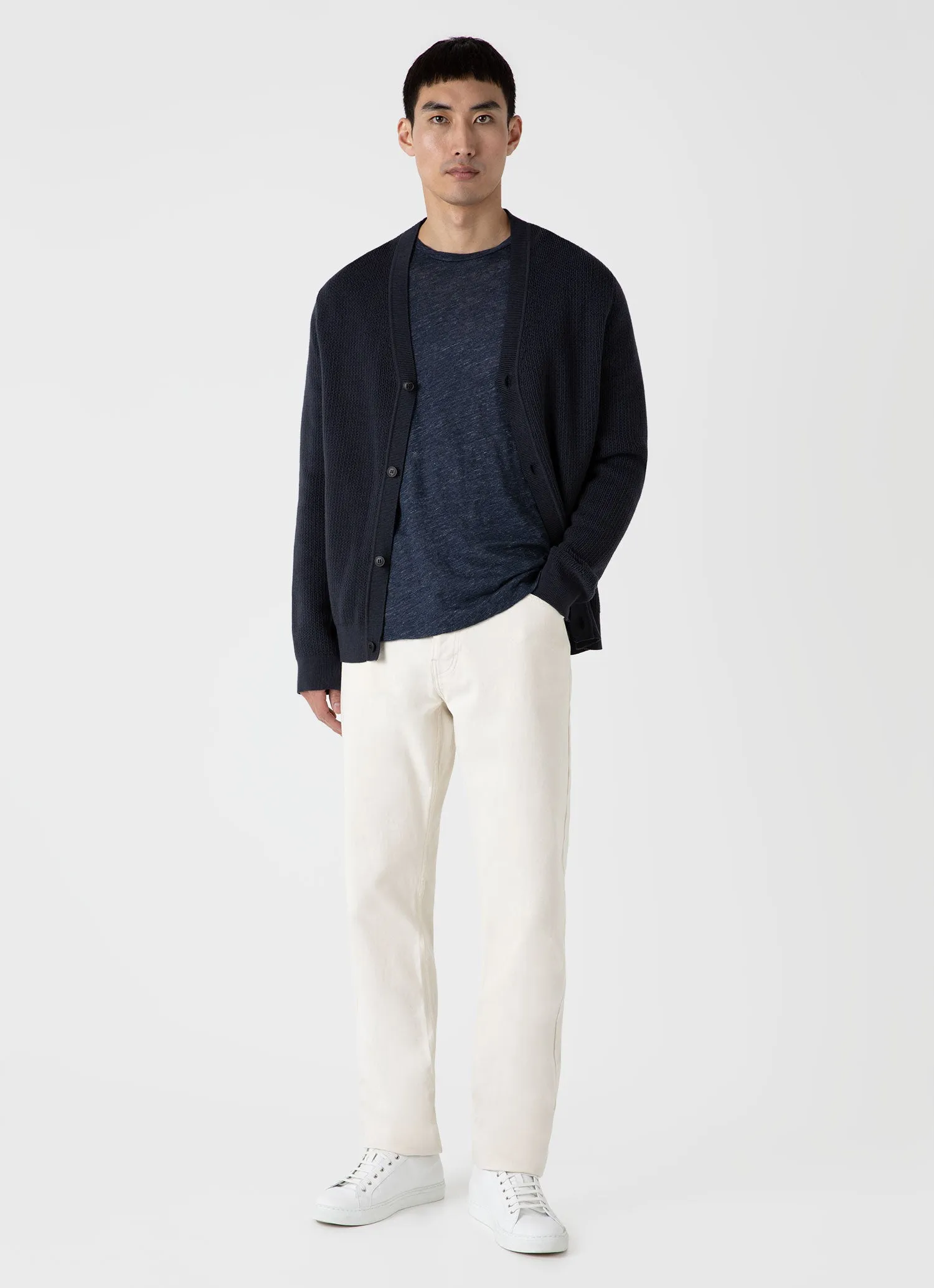 Men's Linen T-shirt in Navy Melange sold by Sunspel product image thumbnail 3