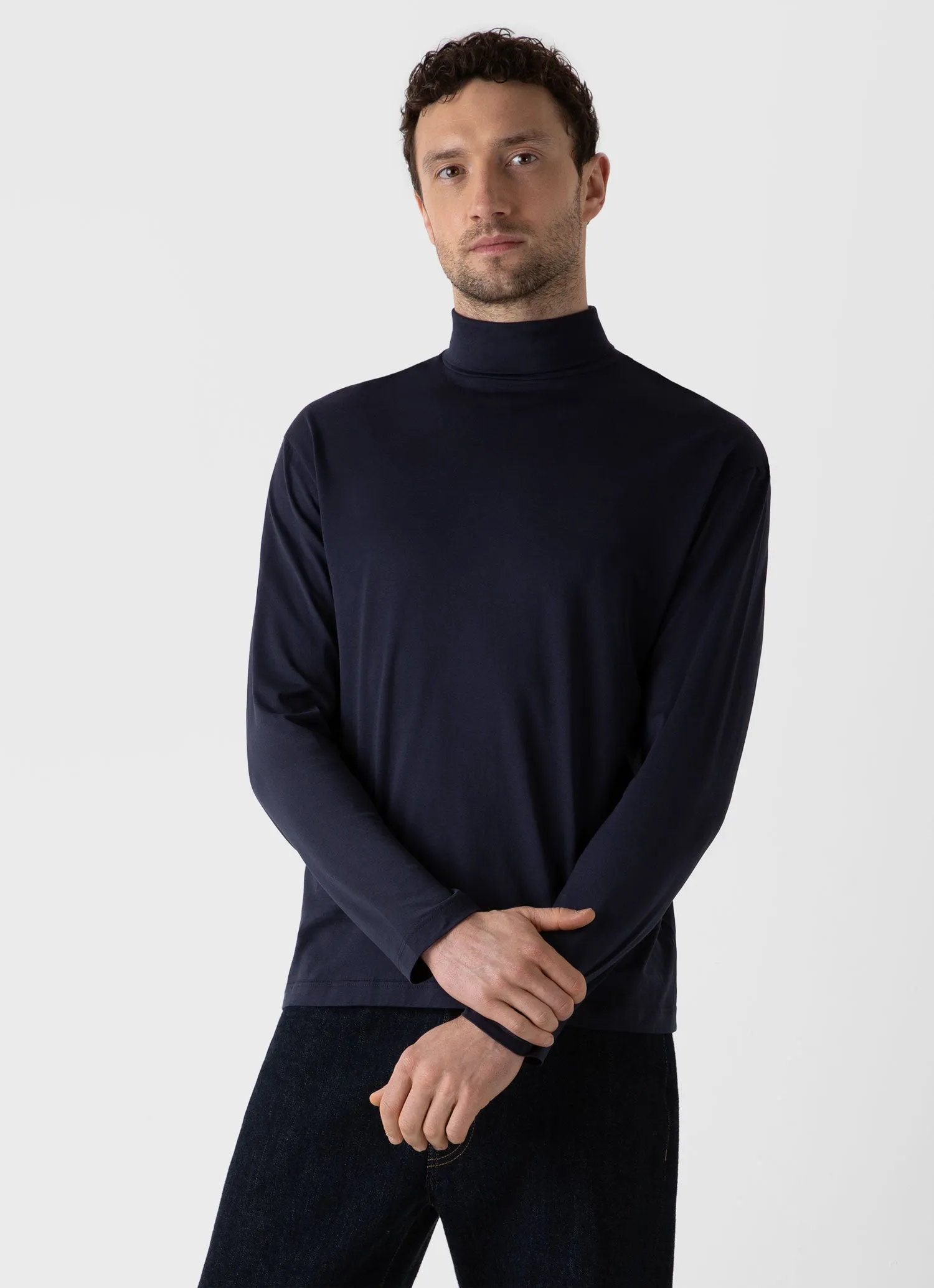 Men's Long Sleeve Roll Neck in Navy sold by Sunspel product image thumbnail 2