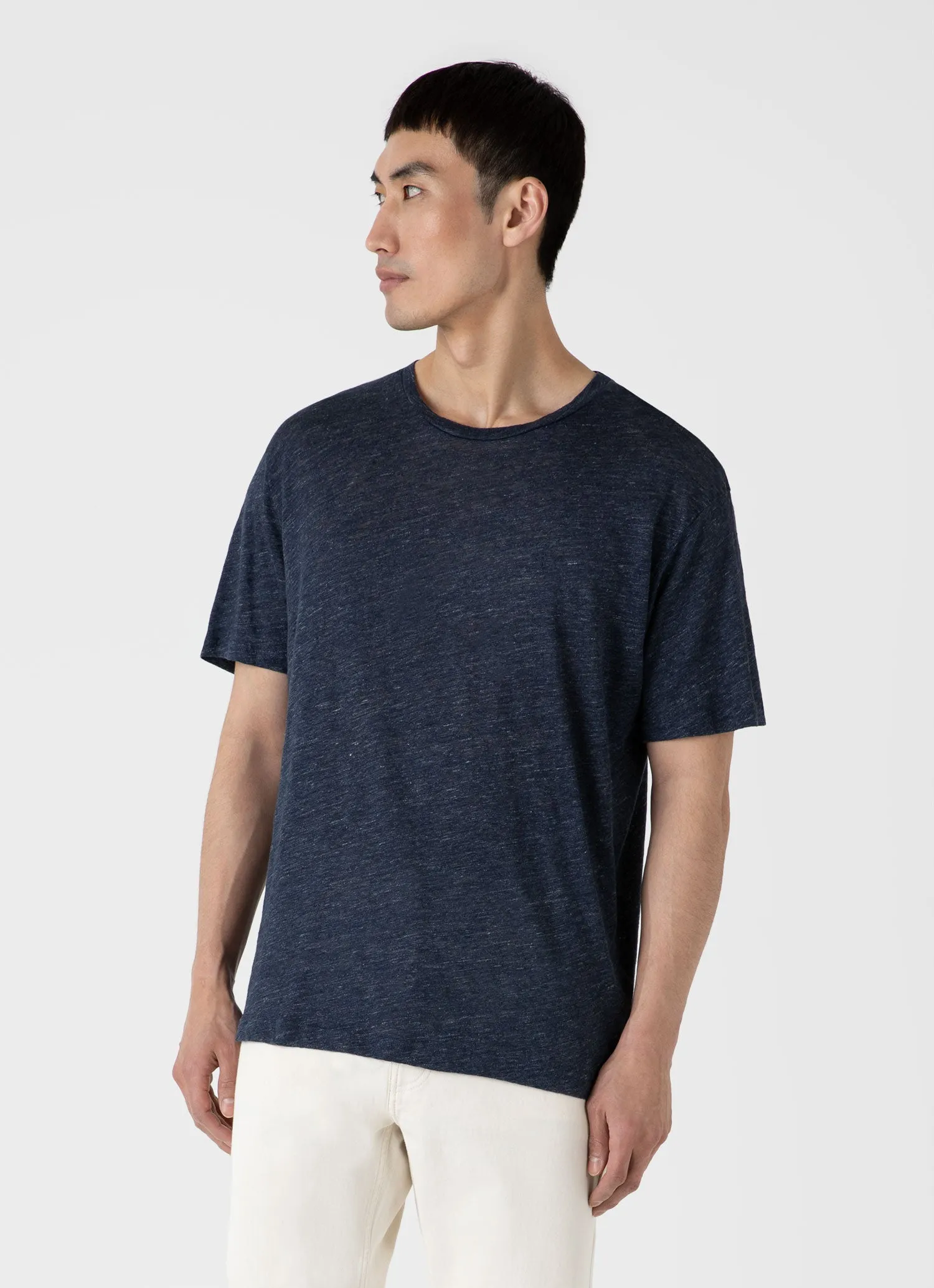 Men's Linen T-shirt in Navy Melange sold by Sunspel product image thumbnail 2