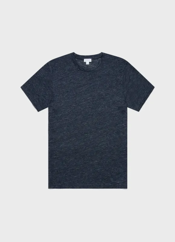 Men's Linen T-shirt in Navy Melange sold by Sunspel