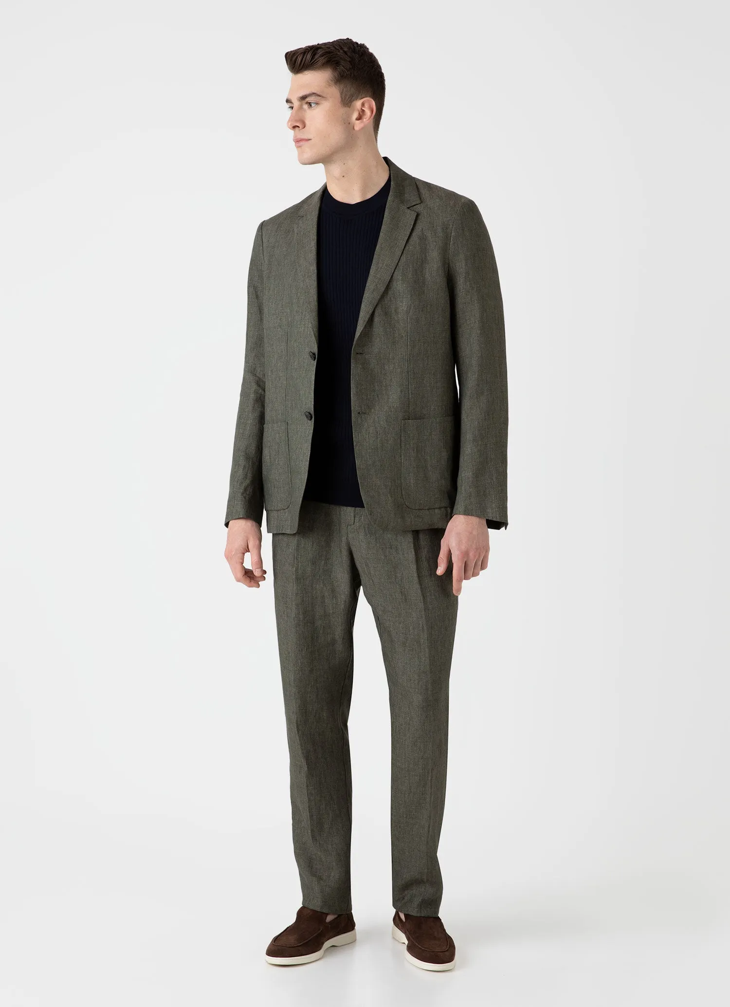 Men's Fine Rib Silk Cotton T-shirt in Navy sold by Sunspel product image thumbnail 3