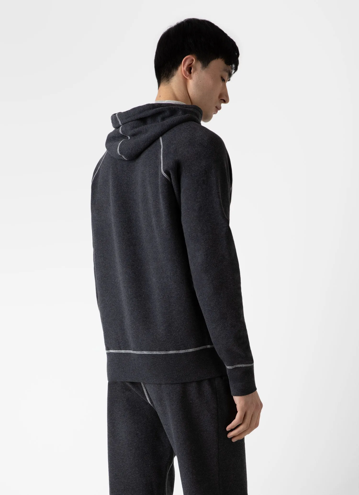 Men's Fleeceback Hoodie in Charcoal Melange sold by Sunspel product image thumbnail 5