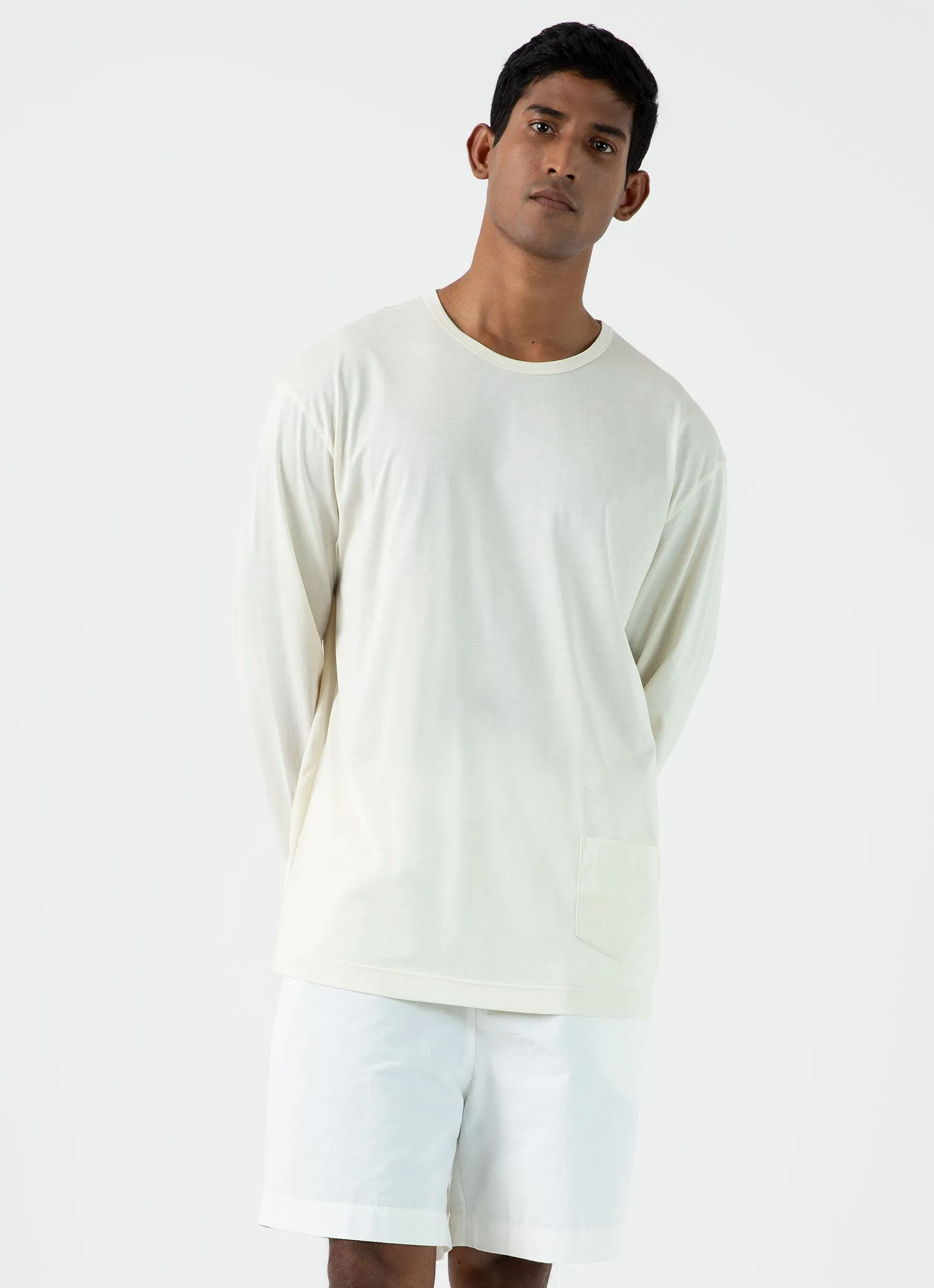 Men's Sunspel x Nigel Cabourn Long Sleeve T-shirt in Stone White sold by Sunspel product image thumbnail 2