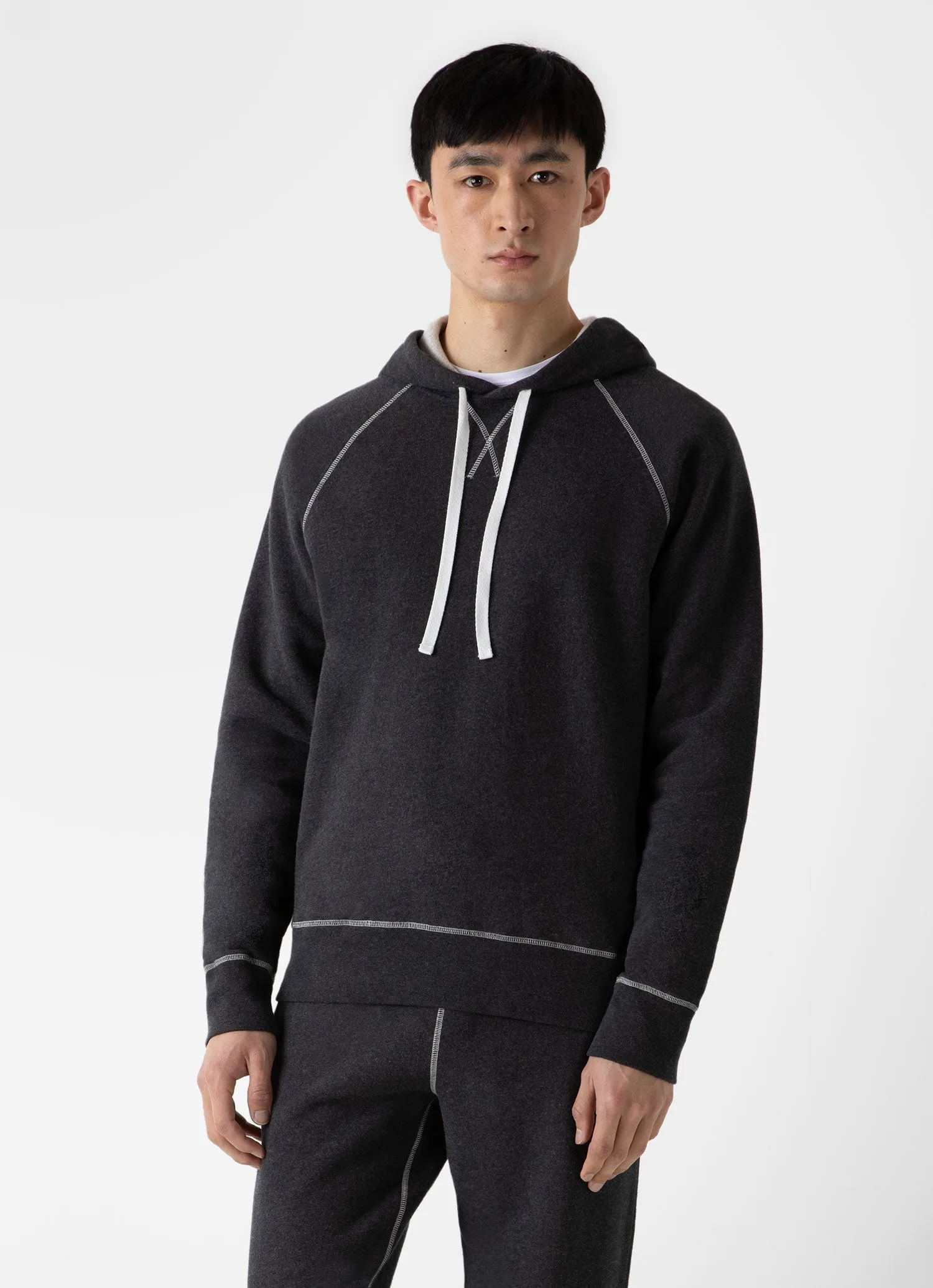 Men's Fleeceback Hoodie in Charcoal Melange sold by Sunspel product image thumbnail 2
