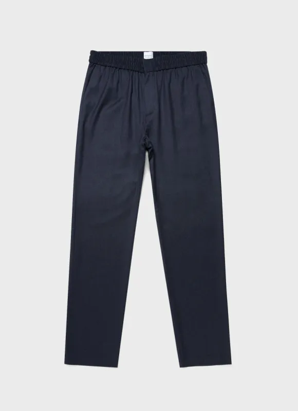 Men's Wool Flannel Drawstring Trouser in Navy Melange sold by Sunspel
