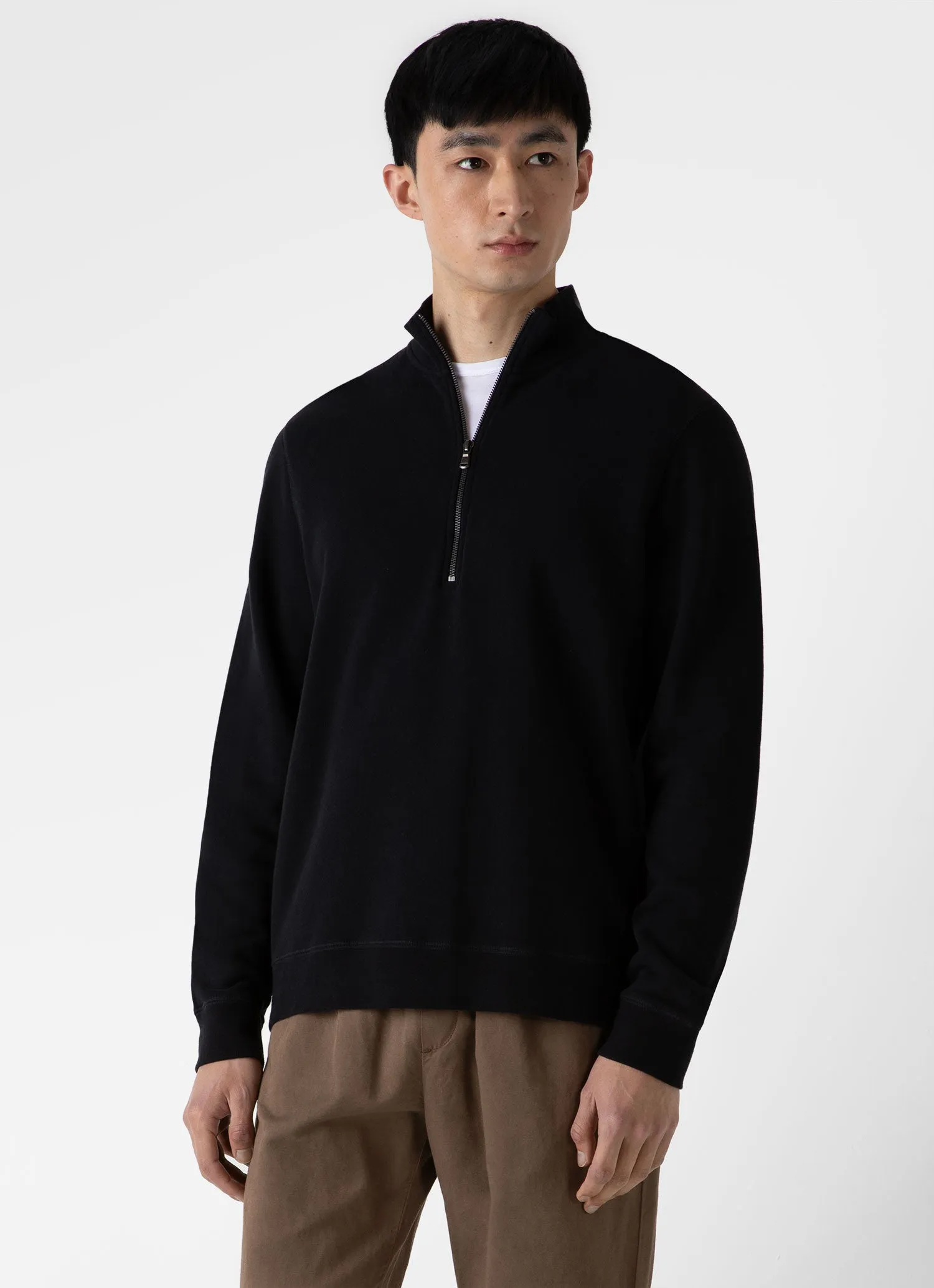 Men's Half Zip Loopback Sweatshirt in Black sold by Sunspel product image thumbnail 2