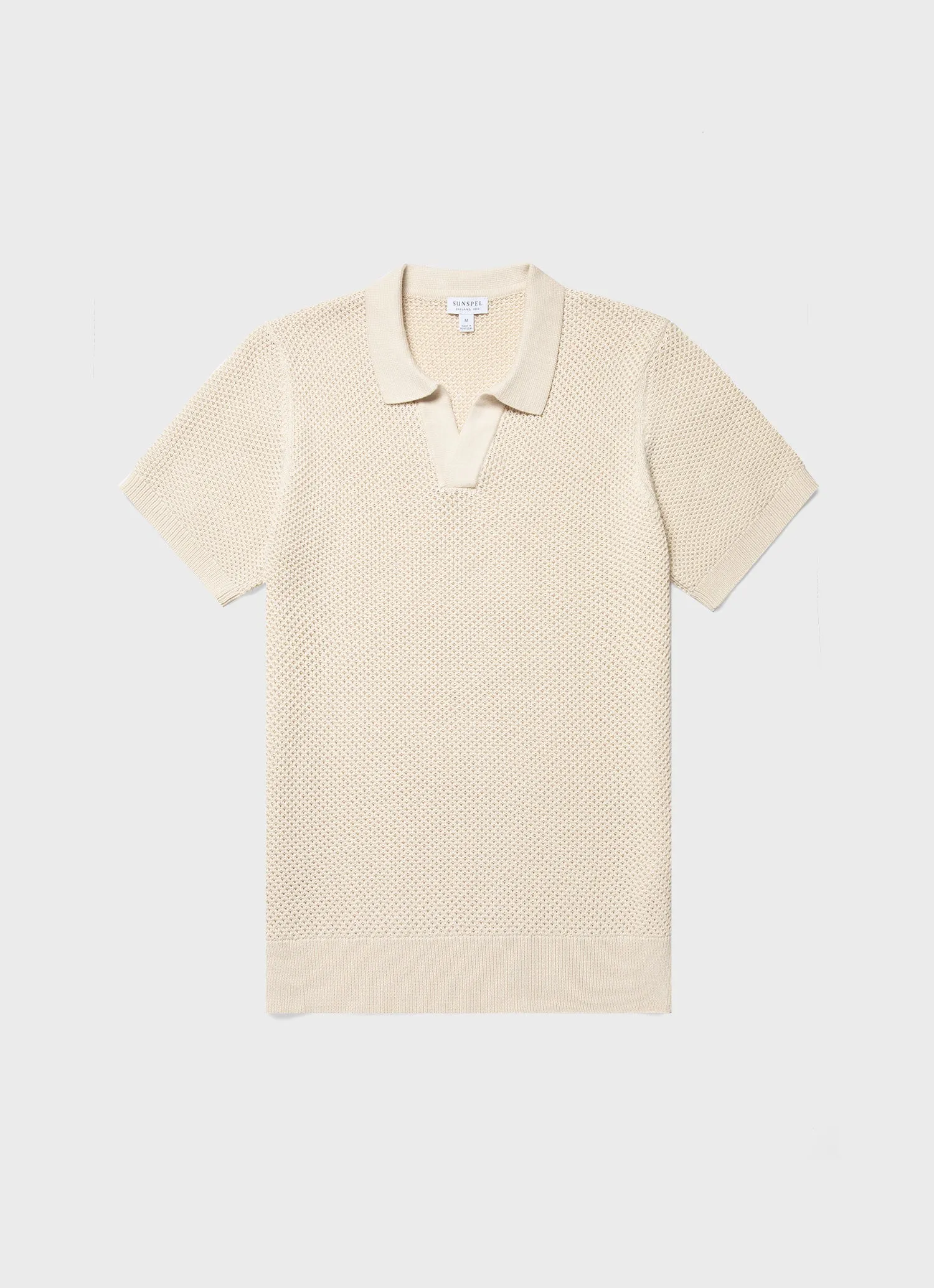 Men's Mr Porter Mesh Knit Polo in Ecru sold by Sunspel