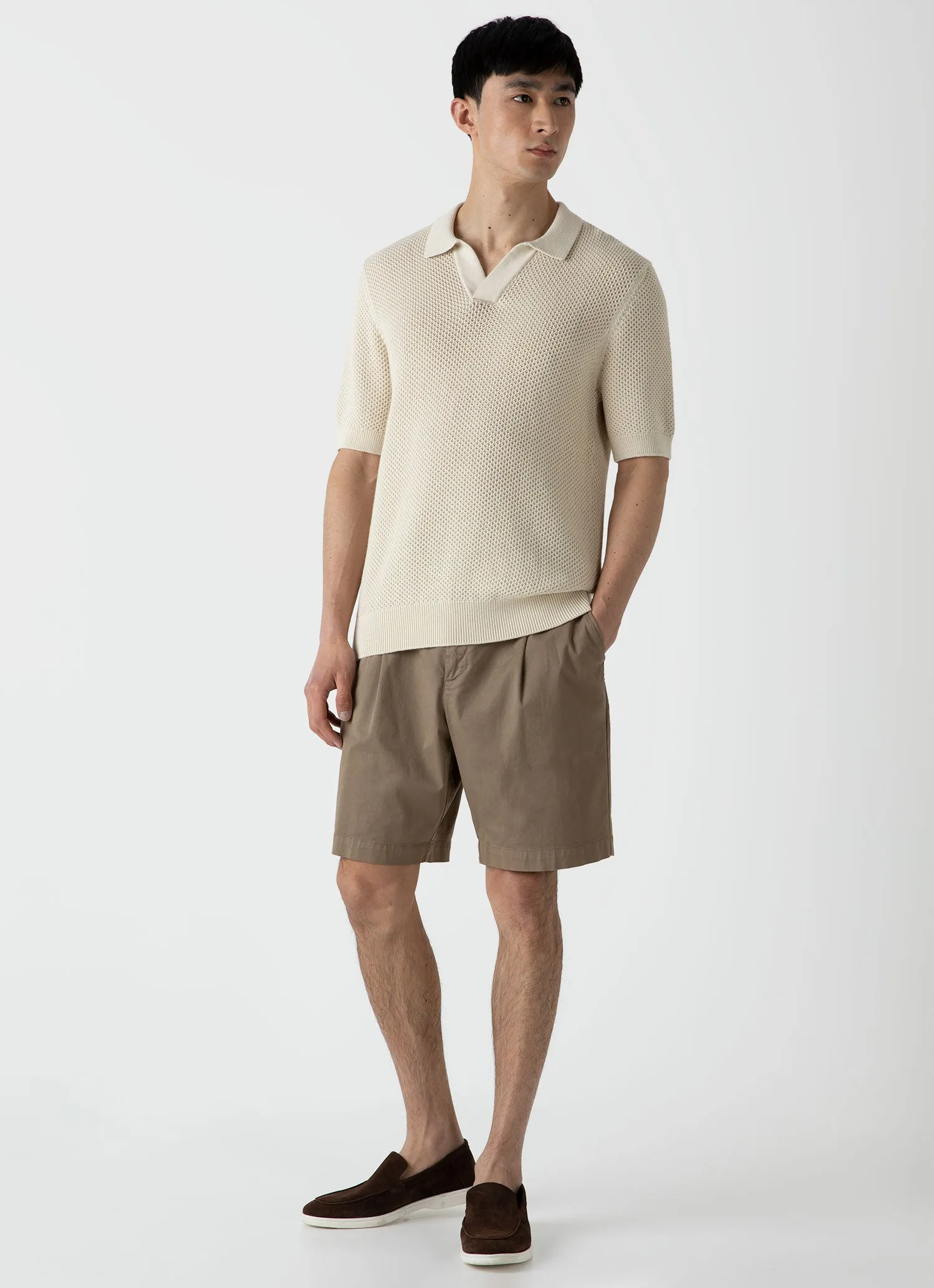 Men's Mr Porter Mesh Knit Polo in Ecru sold by Sunspel product image thumbnail 3