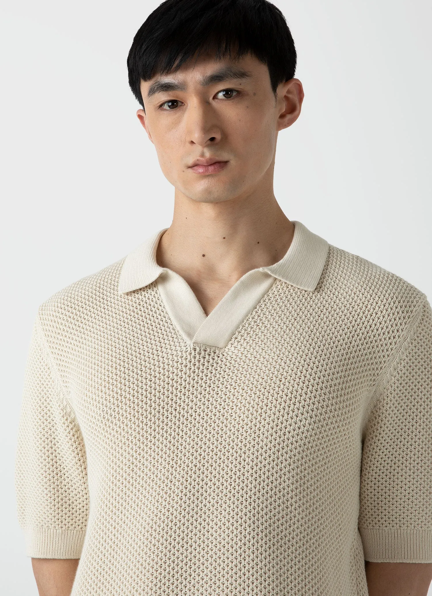 Men's Mr Porter Mesh Knit Polo in Ecru sold by Sunspel product image thumbnail 5