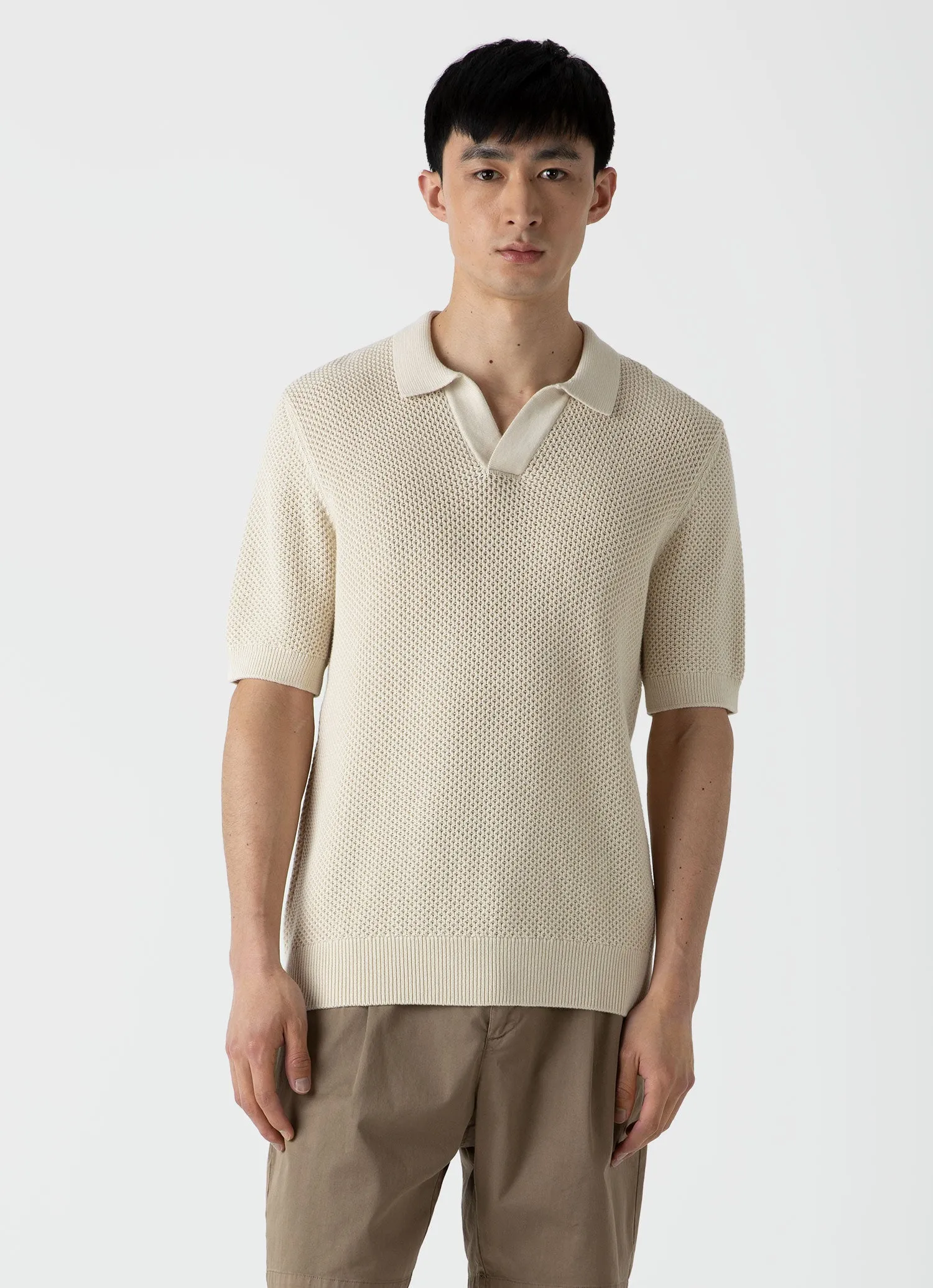 Men's Mr Porter Mesh Knit Polo in Ecru sold by Sunspel product image thumbnail 2