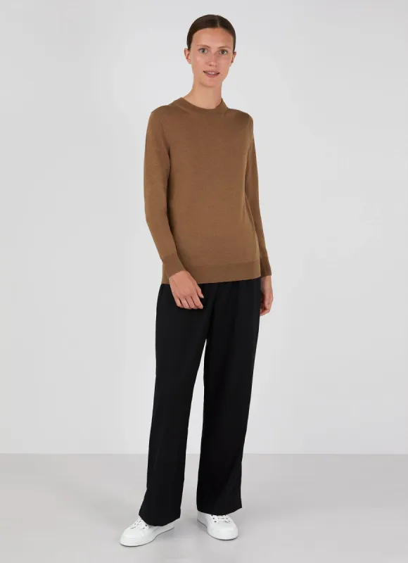 Women's Merino Silk Crew Neck jumper in Dark Tan sold by Sunspel