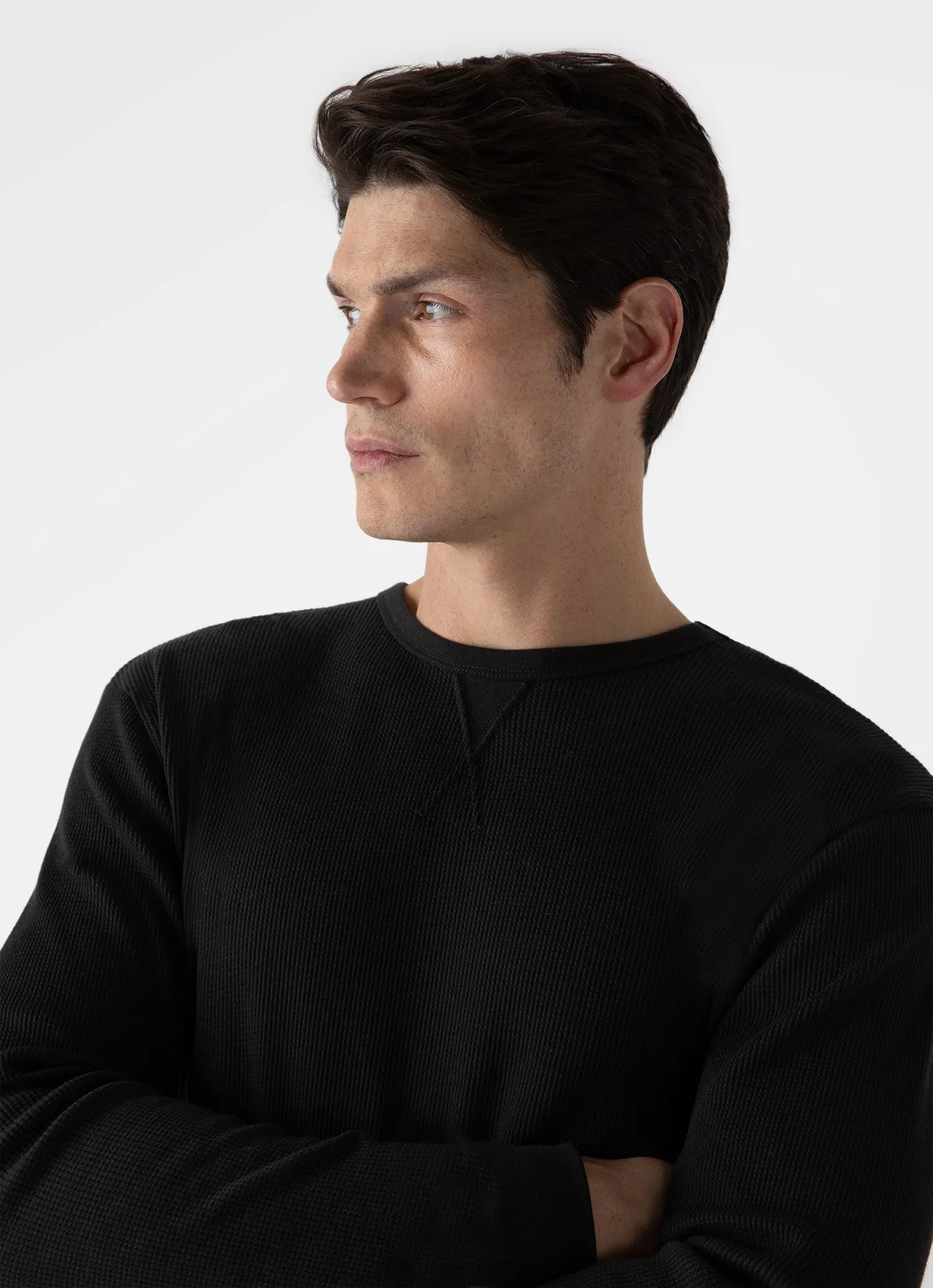 Men's Long Sleeve Waffle T-shirt in Coffee sold by Sunspel product image thumbnail 5