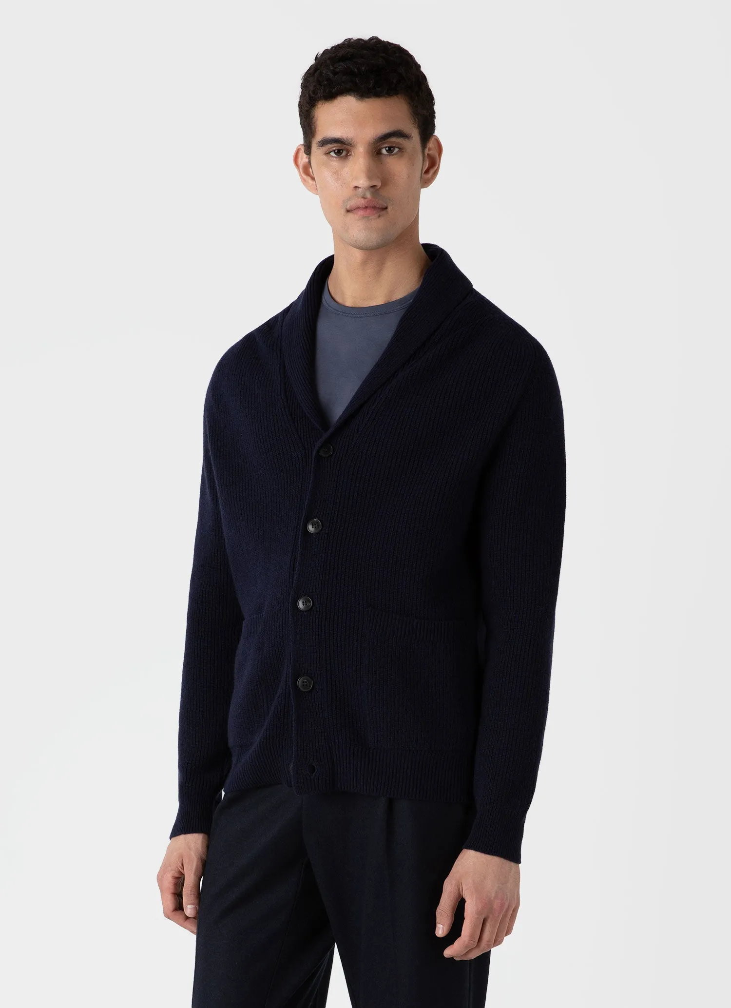 Men's Shawl Neck Cardigan in Navy sold by Sunspel product image thumbnail 2