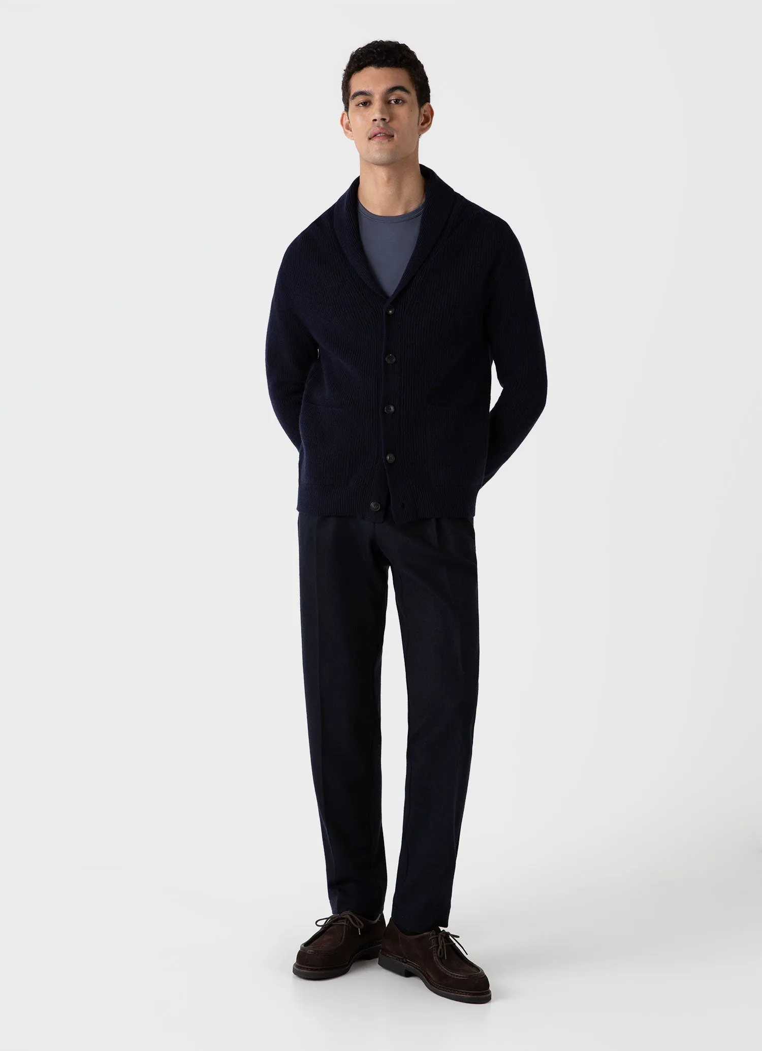 Men's Shawl Neck Cardigan in Navy sold by Sunspel product image thumbnail 3