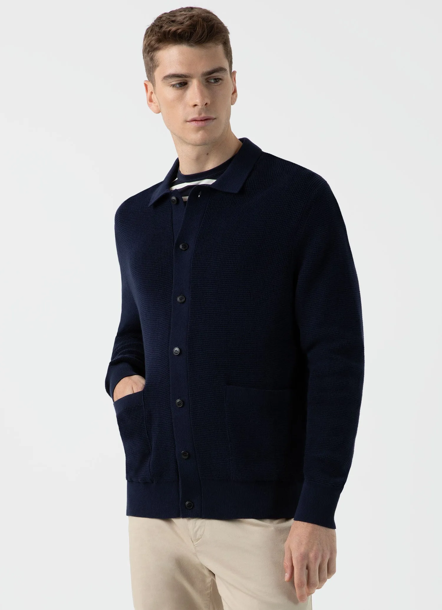 Men's Waffle Stitch Jacket in Navy sold by Sunspel product image thumbnail 2