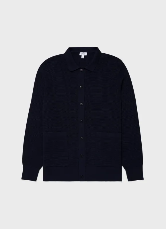 Men's Waffle Stitch Jacket in Navy sold by Sunspel
