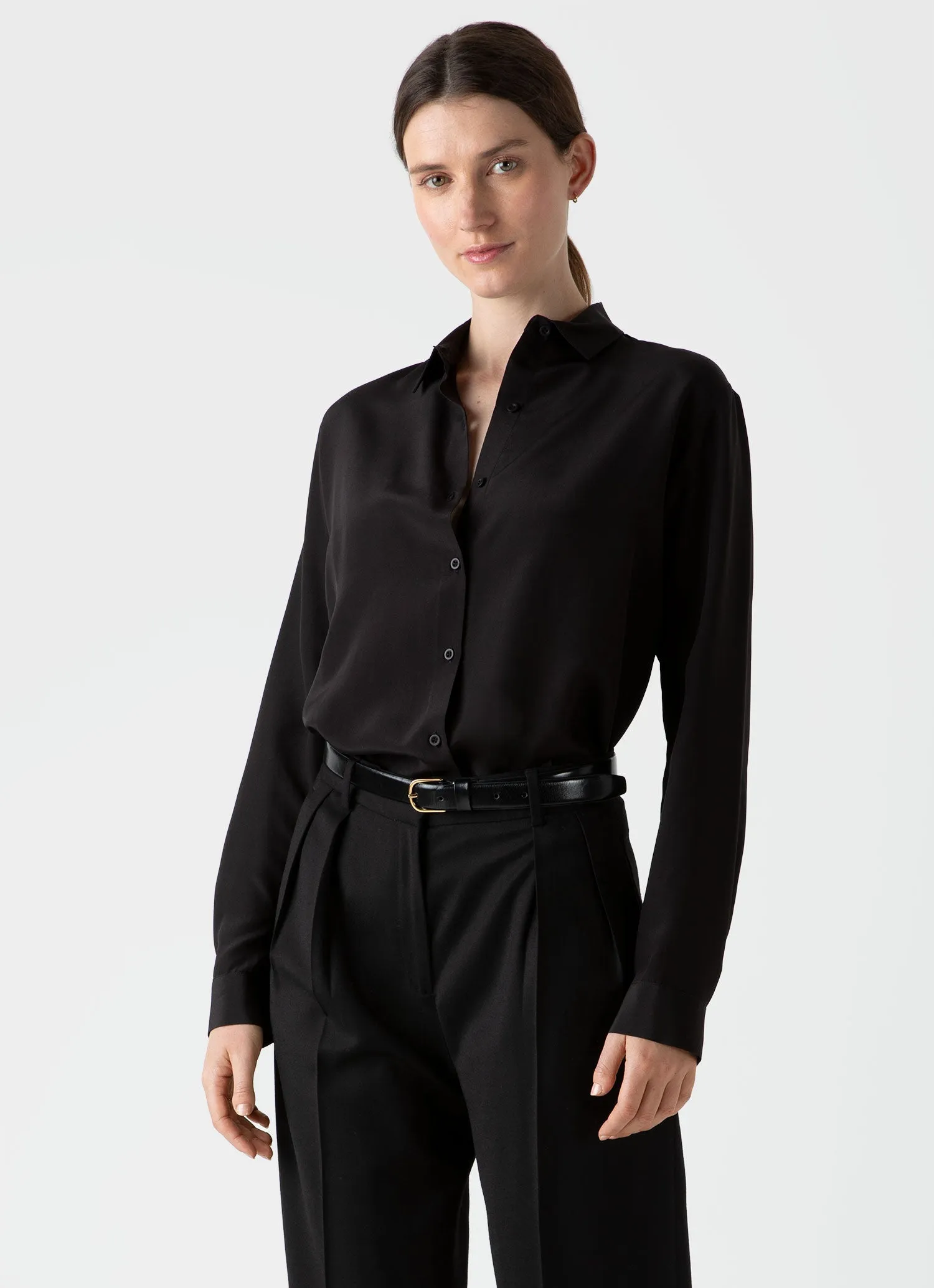 Women's Silk Shirt in Black sold by Sunspel product image thumbnail 3