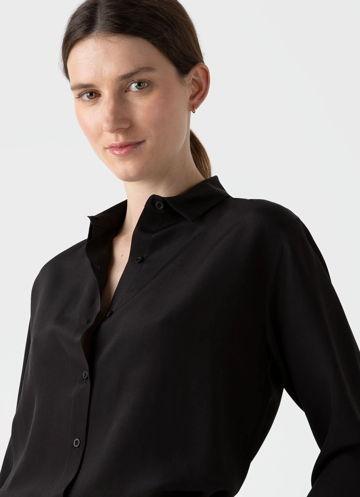 Women's Silk Shirt in Black sold by Sunspel