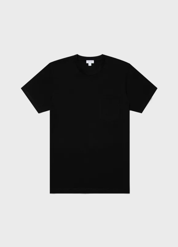 Men's Riviera Pocket T-shirt in Black sold by Sunspel