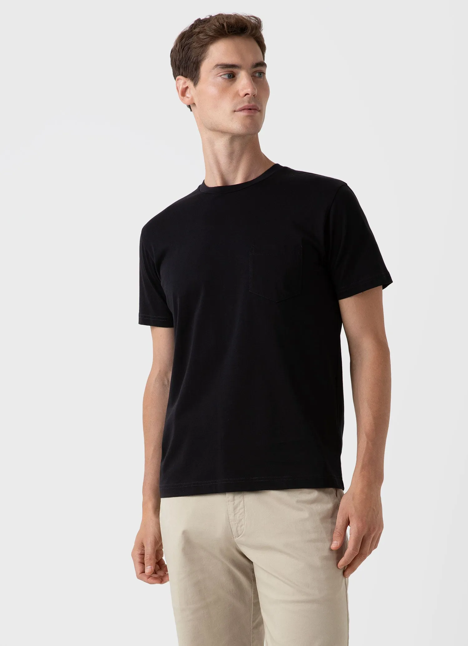 Men's Riviera Pocket T-shirt in Black sold by Sunspel product image thumbnail 2