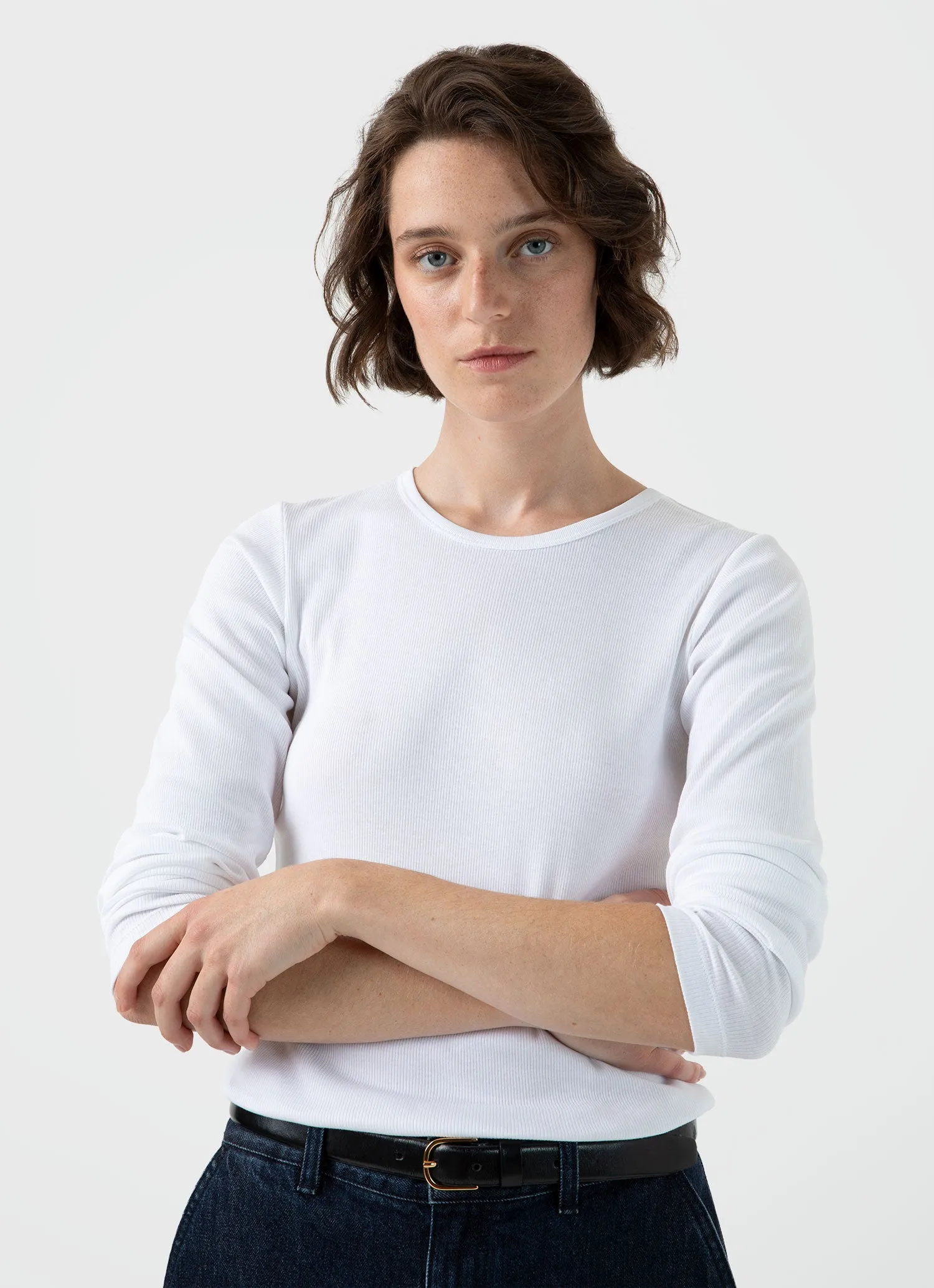 Women's Ribbed Long Sleeve T-shirt in White sold by Sunspel