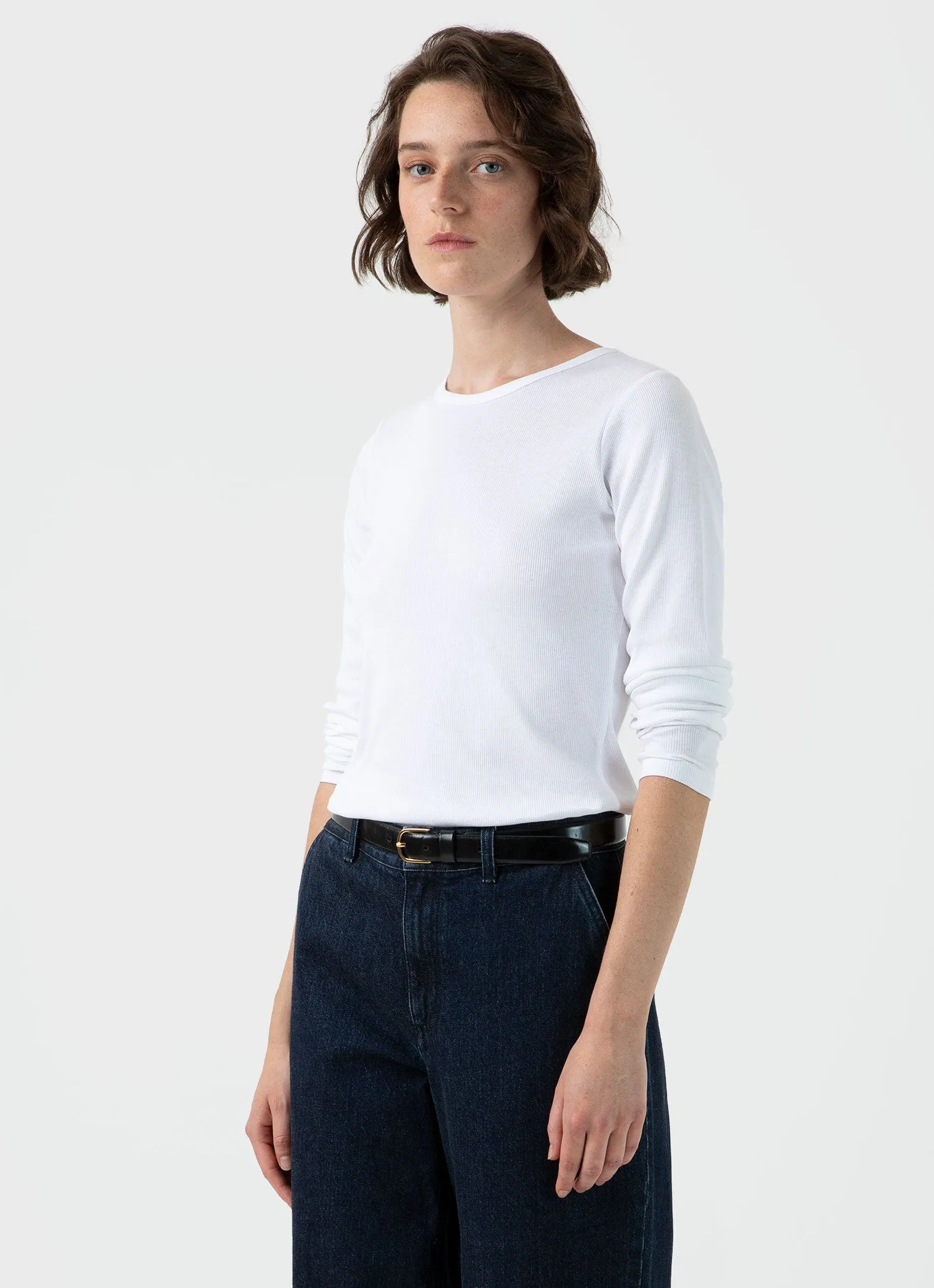 Women's Ribbed Long Sleeve T-shirt in White sold by Sunspel product image thumbnail 3