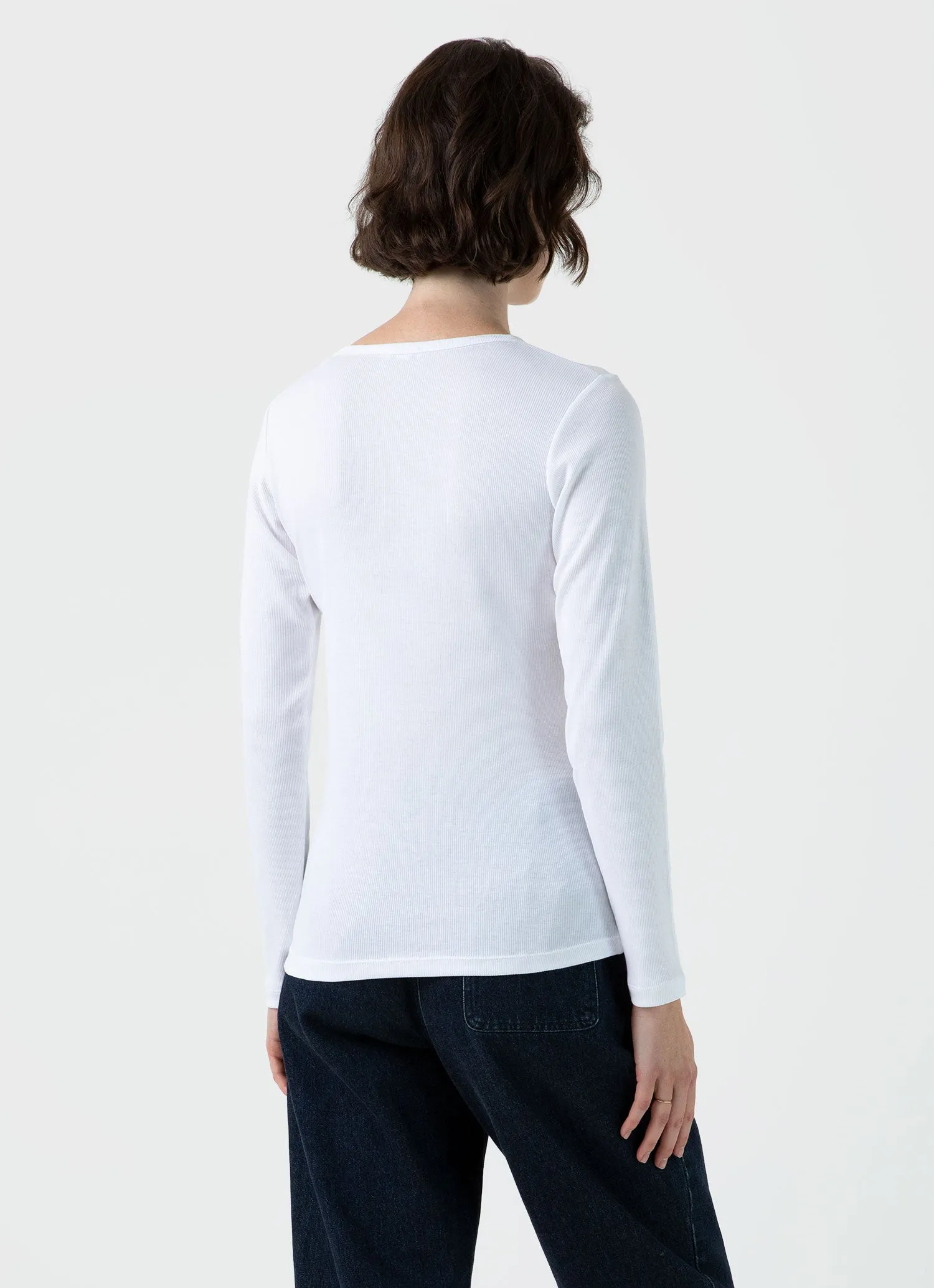 Women's Ribbed Long Sleeve T-shirt in White sold by Sunspel product image thumbnail 4
