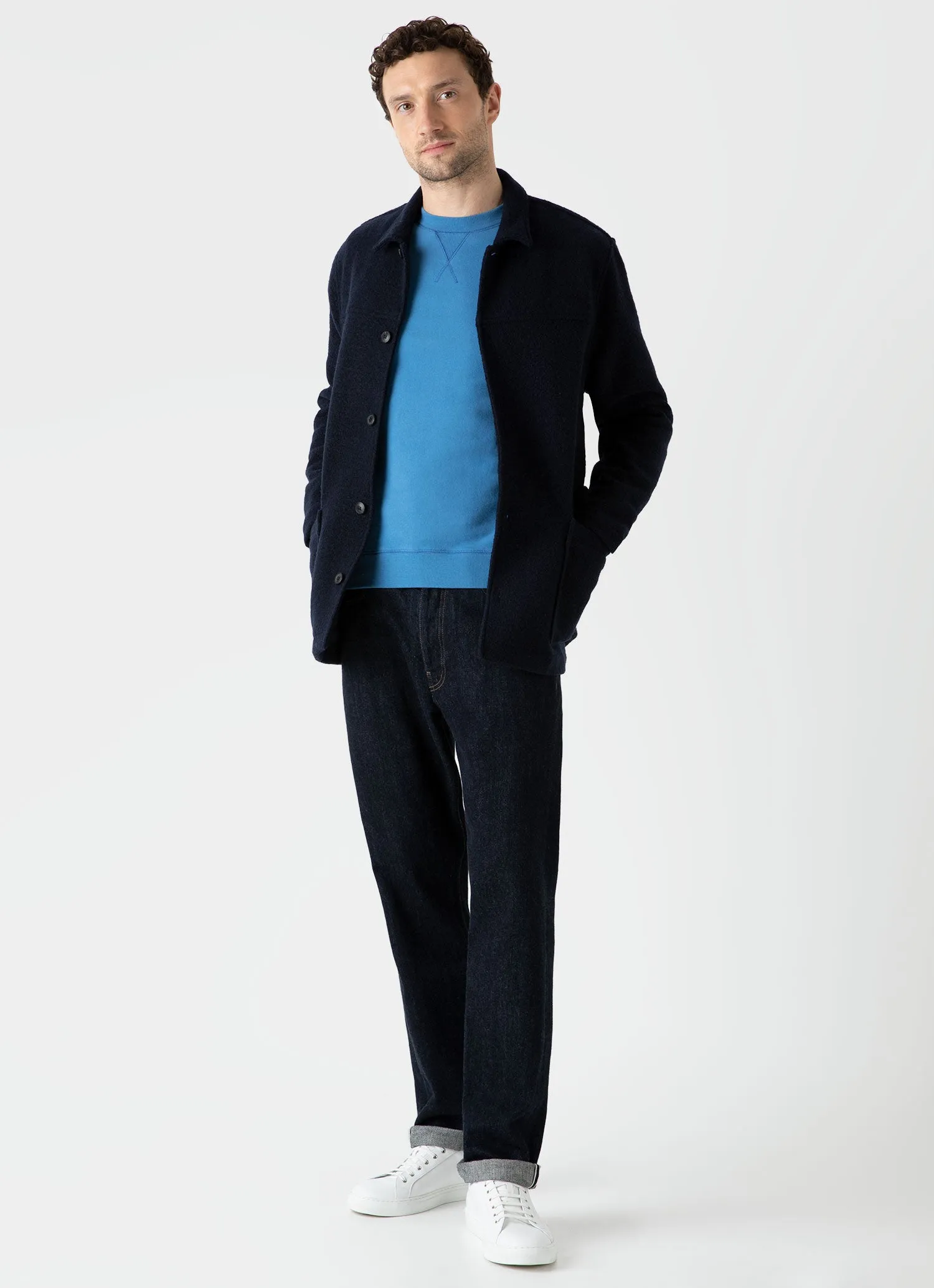 Men's Loopback Sweatshirt in Blue Jean sold by Sunspel product image thumbnail 3